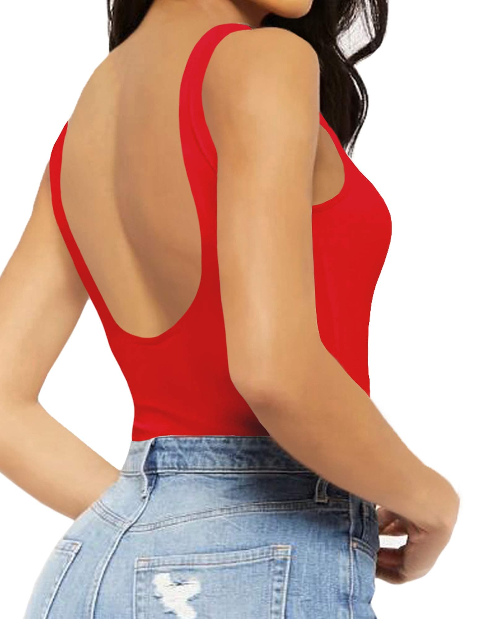 Sleeveless T shirt Backless Tank Tops Bodysuit (Red, X-Small)