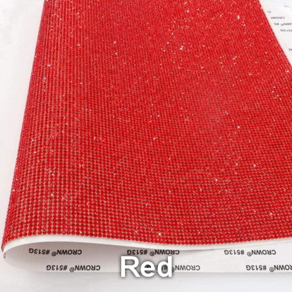 Self Adhesive SS6 2mm AB Colors Full Glass Crystal Rhinestone mesh Applique Banding roll Sticker Sheet Garment Shoes DIY Trim,Red