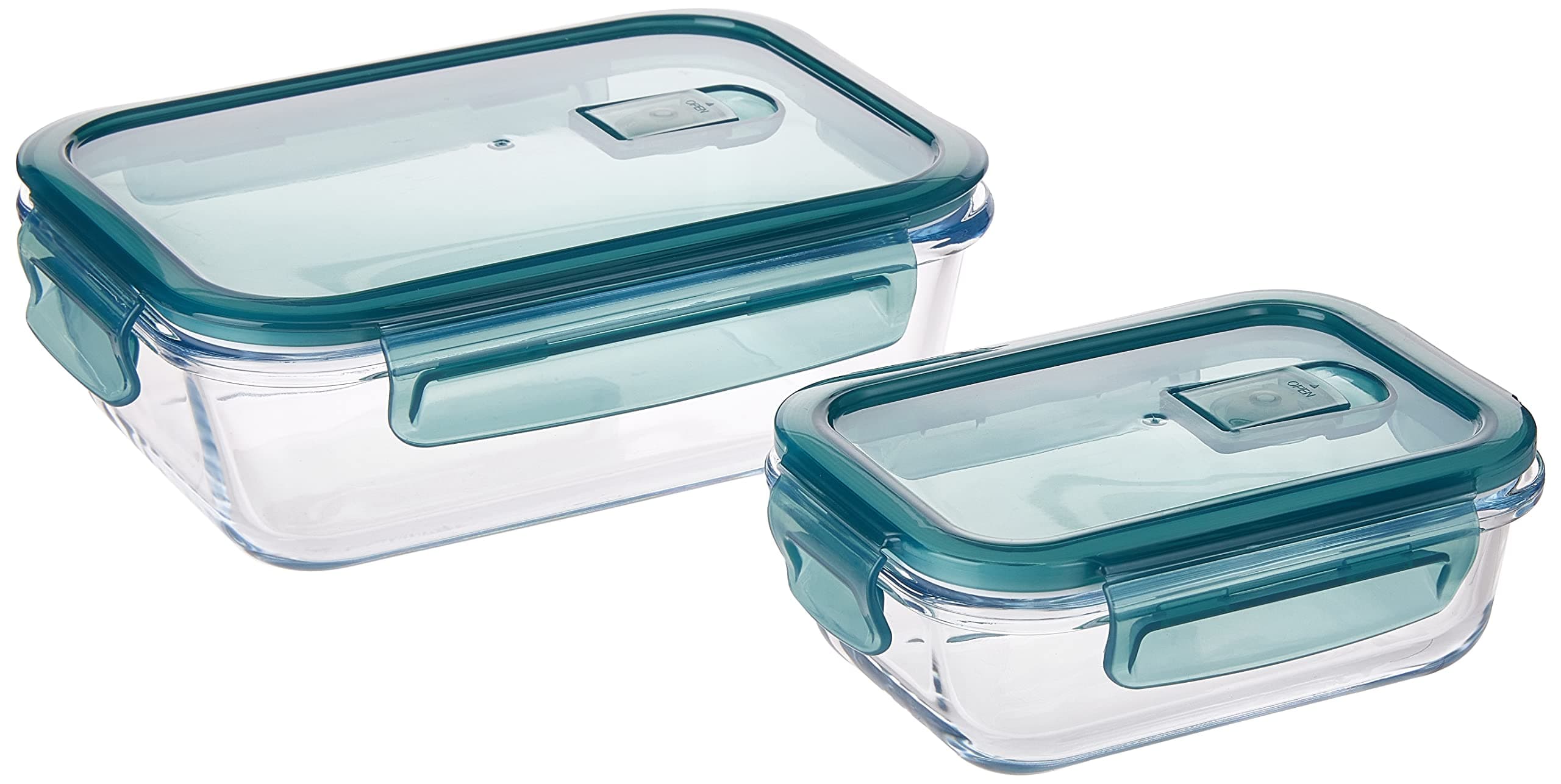 Royalford 2 Pcs Glass Airtight Food Storage Container RF9984 with Lid 1040ml & 370ml, Rectangle, Freezer & Dishwasher Safe