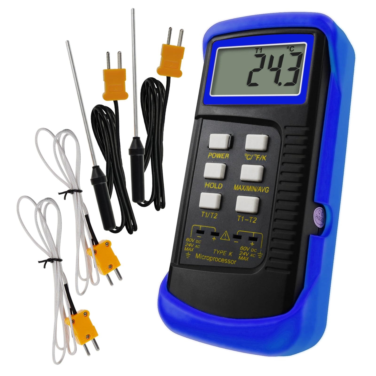 Thermocouple Thermometer Digital K Type Dual Channel Thermometer HVAC Temperature Meter with 4 Thermocouples, MAX/MIN/AVG Temperature Measurement, -50~1300°C (-58~2372°F)