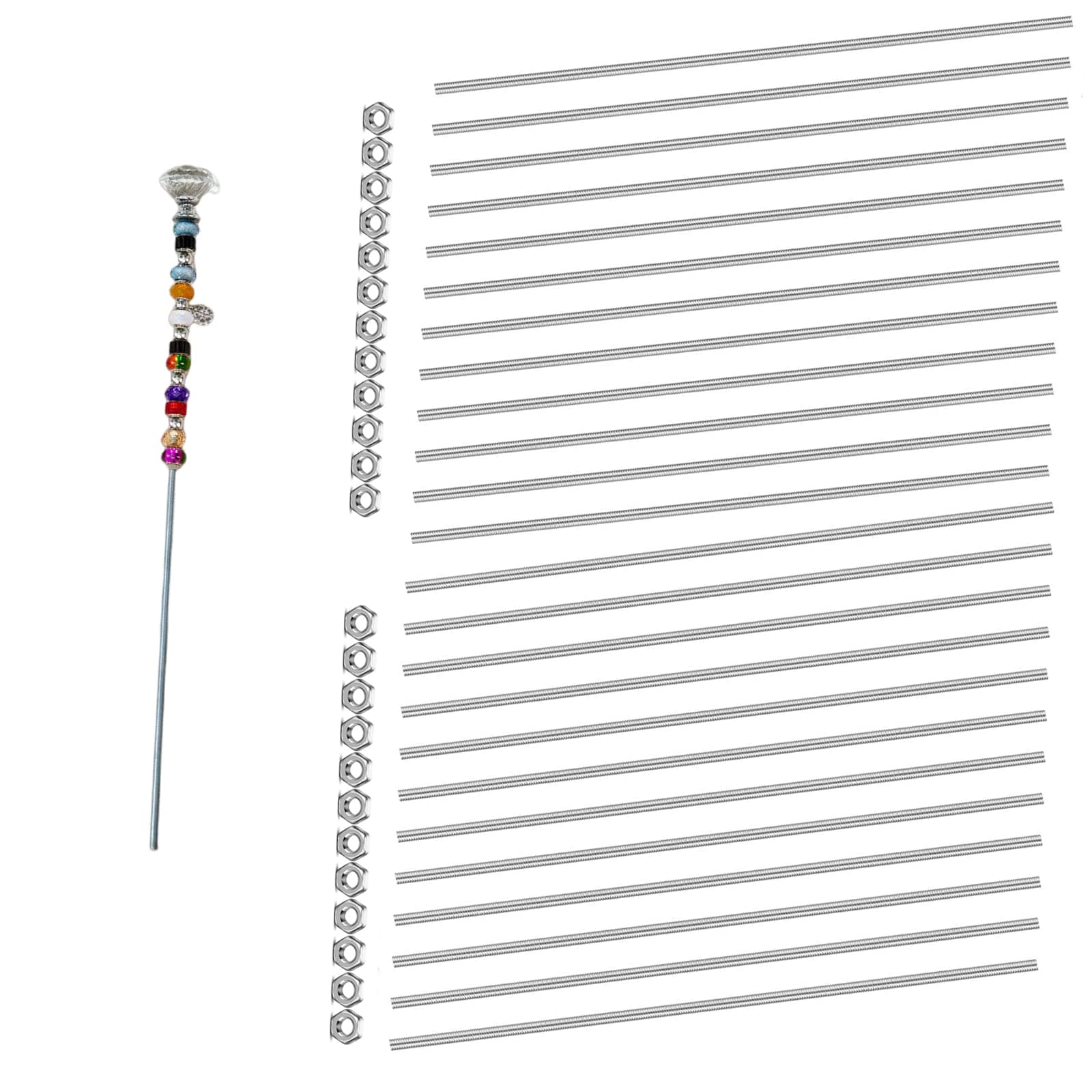 Set of 48 Lobergel 8/32 Inch M4 Threaded Rods and Studs, Include 24pcs 12.99" Fully Threaded Rods 24pcs Stainless Steel Hex Nuts, Right Hand Thread Bar for Clamps Hangers Beaded Garden Stakes