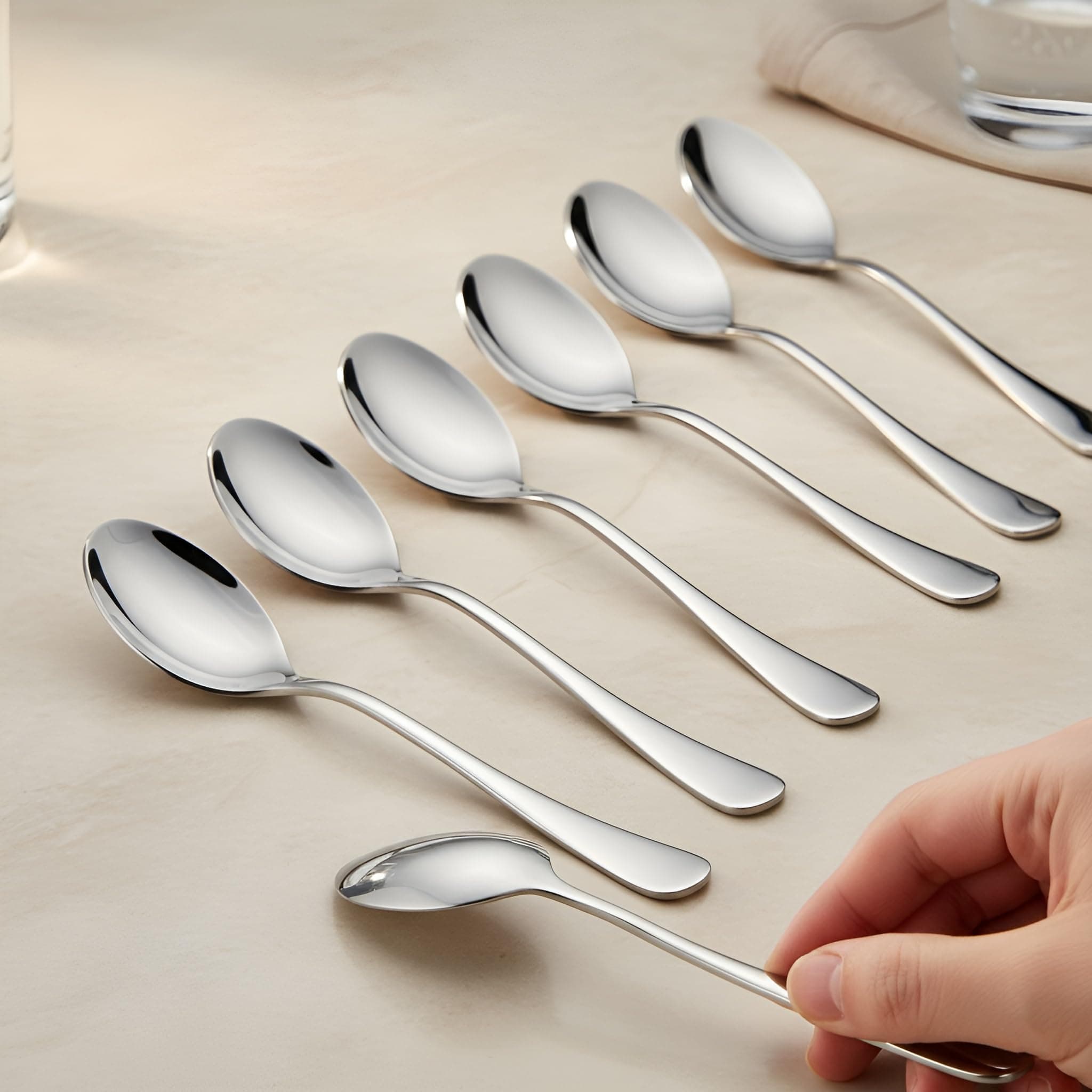 Stainless Steel Table Spoon for Tea, Coffee, Sugar & Spices | Spoon Set | Cutlery | Steel Spoons - Set of 12 Spoons with Round Edge