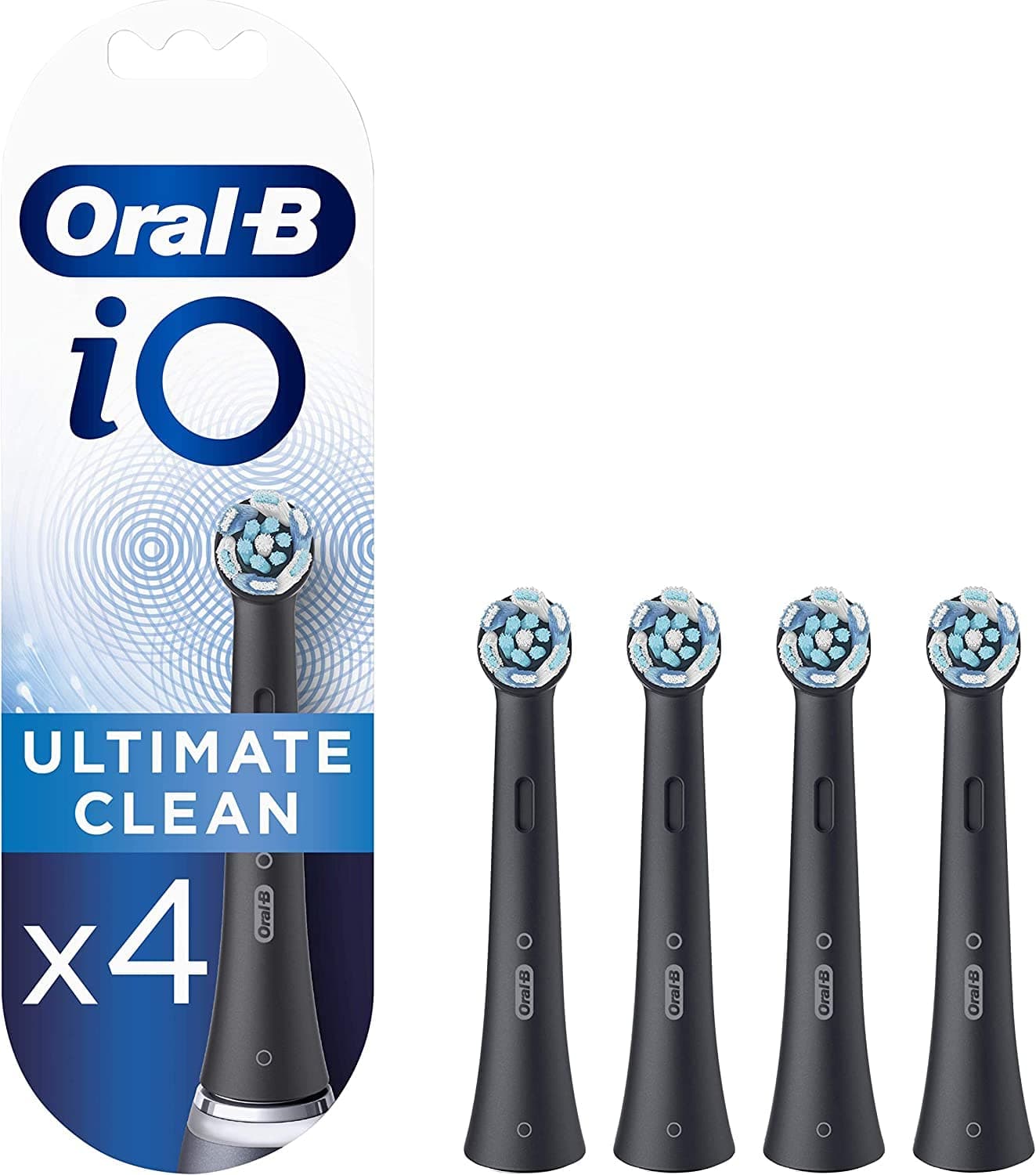 iO Ultimate Clean Electric Toothbrush Head, Oral B Electric Toothbrush Heads, Twisted & Angled Bristles for Deeper Plaque Removal, Pack of 4 Toothbrush Heads, Black