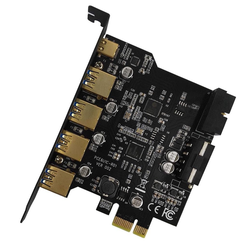 PCI-E to Type-C + A 4-Port USB 3.0 PCI Express Card and 4-Pin Power Connector, Mini PCI-E USB 3.0 Hub Controller Adapter with Internal 20-Pin Connector - Expand Another Two USB 3.0 Ports