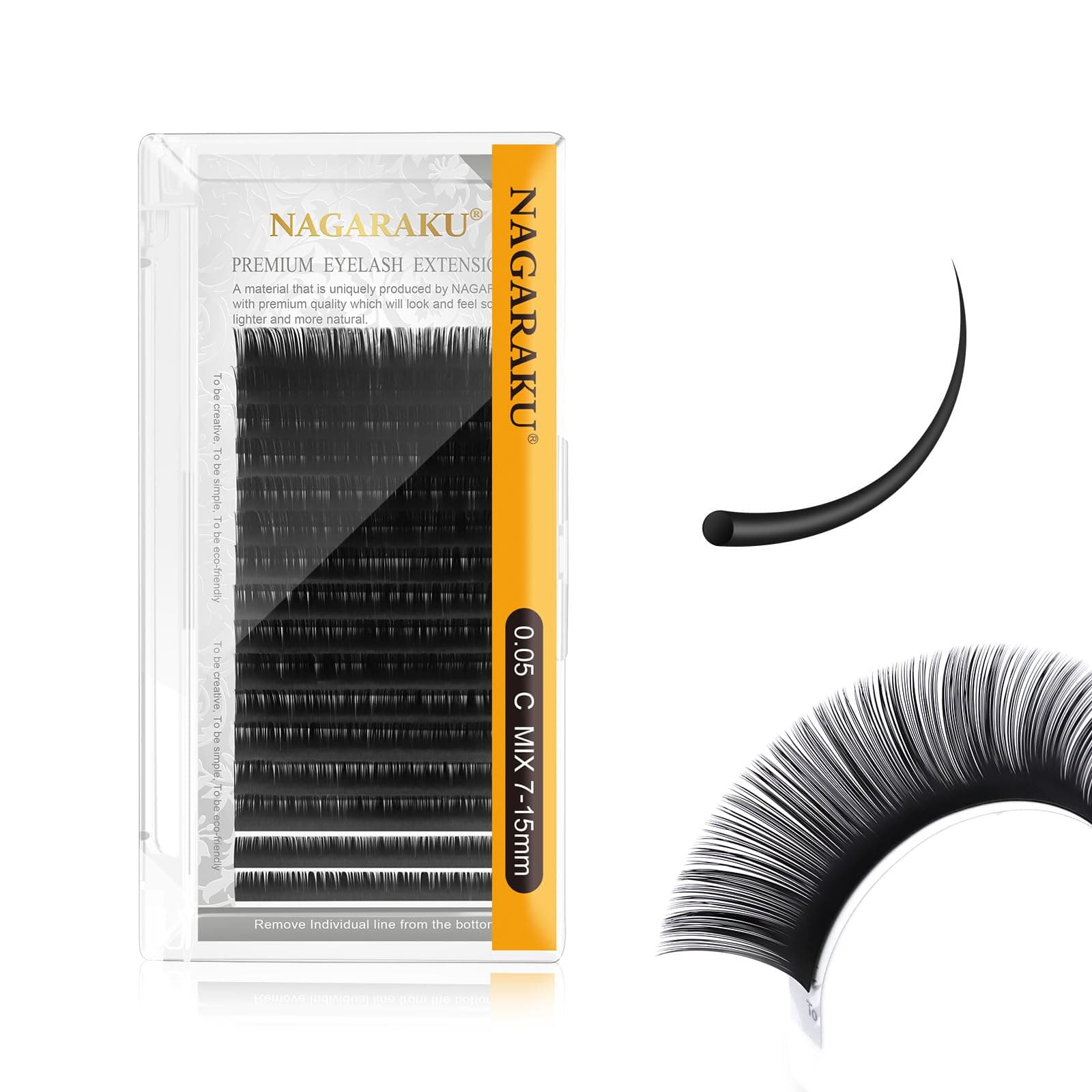 NAGARAKU Eyelash Extensions Classic J B C D N LC LD L DD CC LB Curl 0.03-0.20 Thickness 5-17mm, Matte Black Individual Lashes Professional Supplies for Lash Techs (0.05-C 7-15mm Mix)