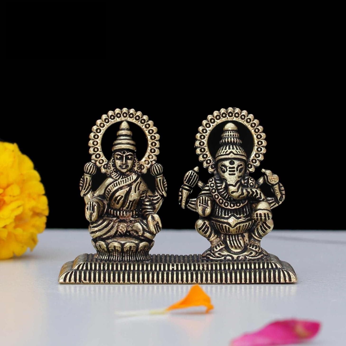 INDICAST Brass Laxmi Ganesha Idol for Good Luck & Worship | 1.5" Small Hindu ...