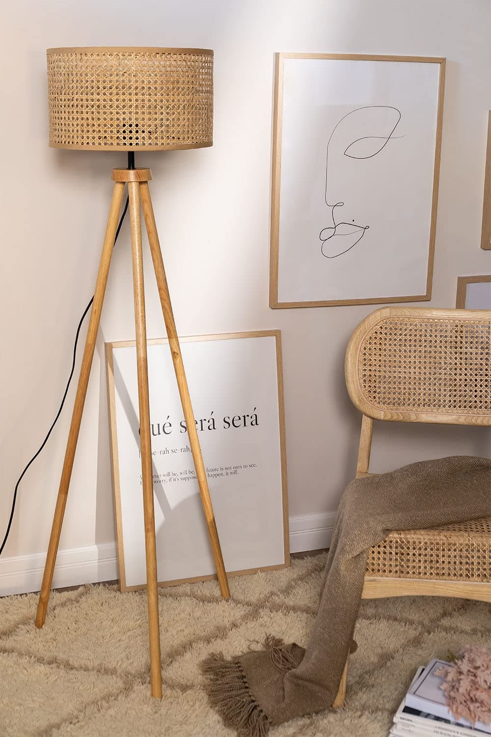 AKWAY Wicker Rattan Cane Webbing Floor Lamp - (Bulb Not Included)