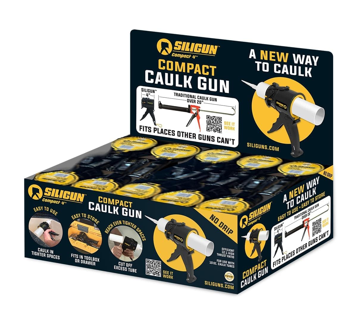 SILIGUN Caulking Gun - Anti Drip Extreme Duty Caulking Gun - Patented New Innovative Design - Lightweight ABS Frame - For Smallest to Maximum Work - Compact - Only 4"/0.65lb Design (20)