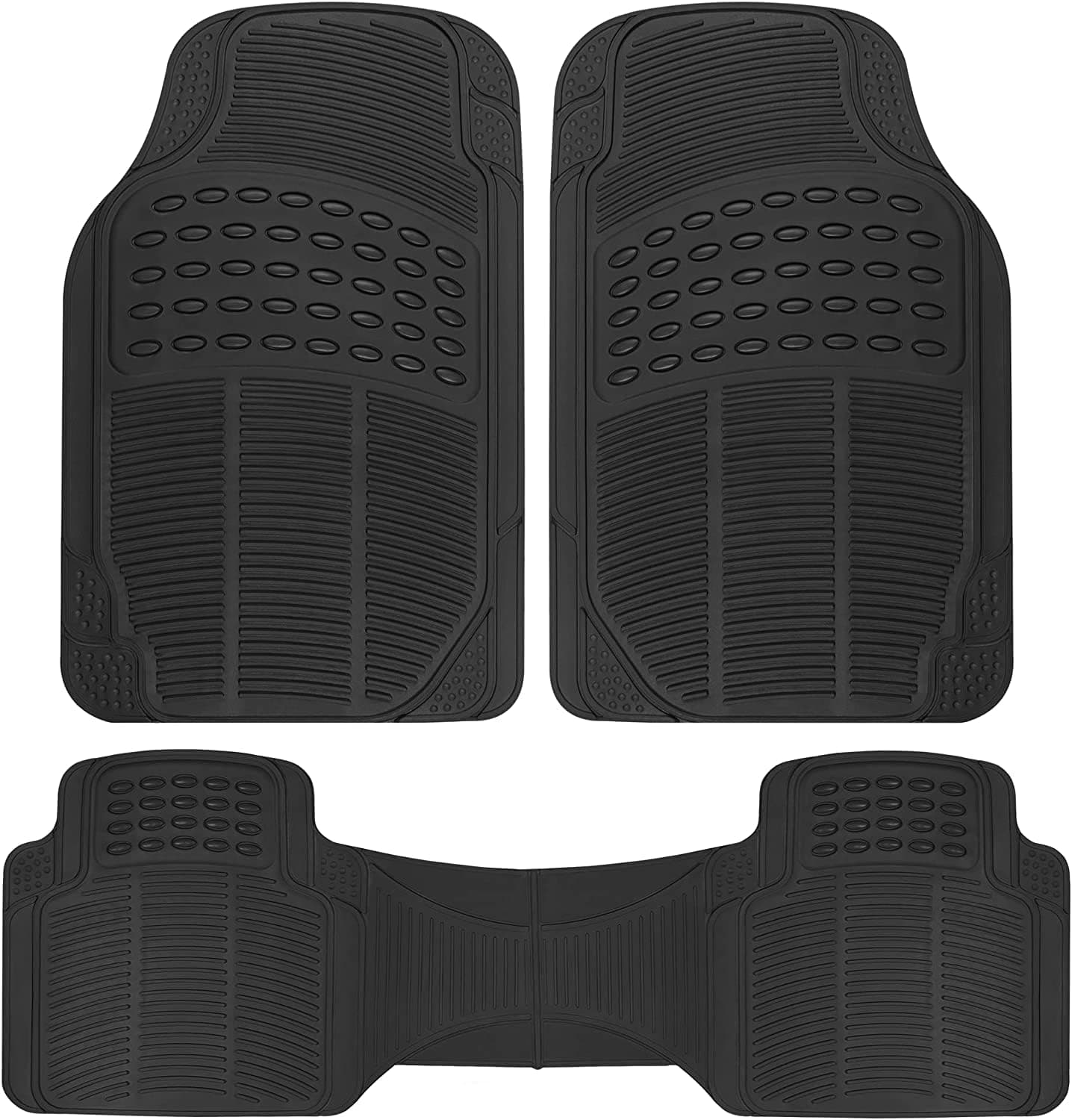 e World Pro Liner Floor Mats for Cars Trucks and SUV, 3-Piece Heavy Duty Black Car Mats with Universal Fit Design - All Weather Car Floor Liners