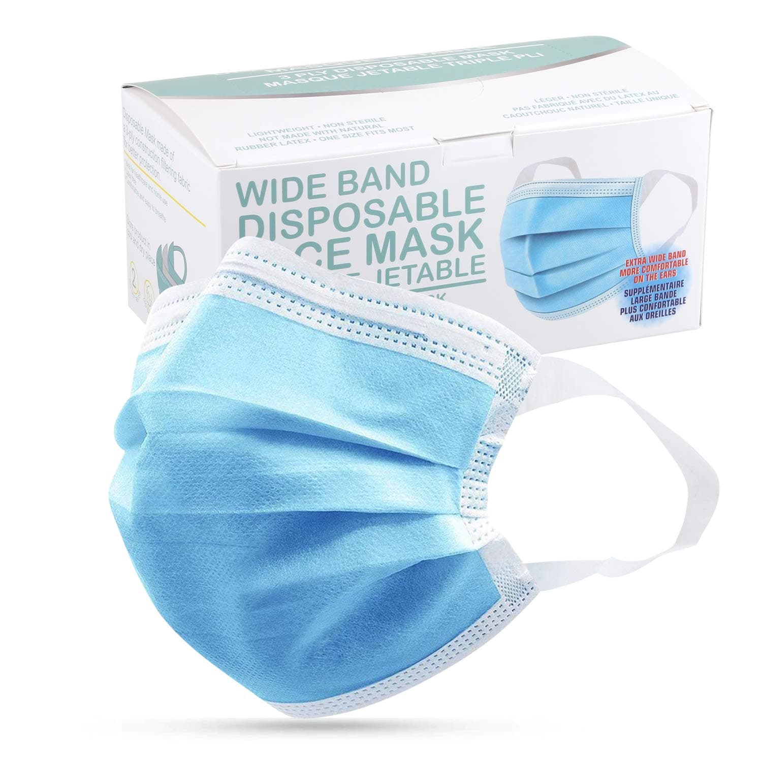 Wish Disposable Face Mask 3 Ply (1 PACK 50 COUNT, BLUE)
