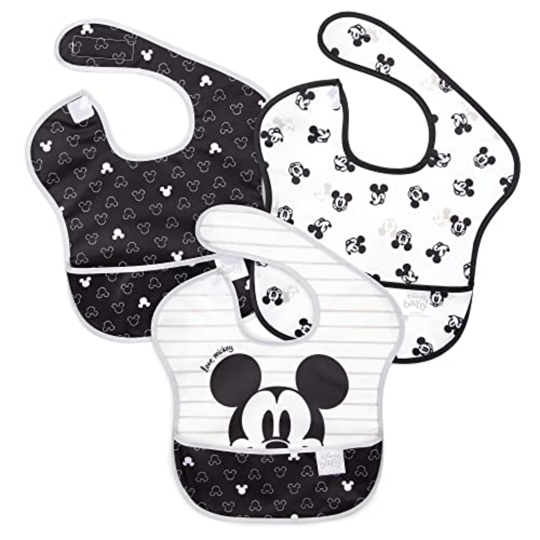 Disney Bibs for Girl or Boy, SuperBib Baby and Toddler for 6-24 Months, Essential Must Have for Eating, Feeding, Baby Led Weaning, Mess Saving Waterproof Soft Fabric, 3-pk Mickey Mouse Icon