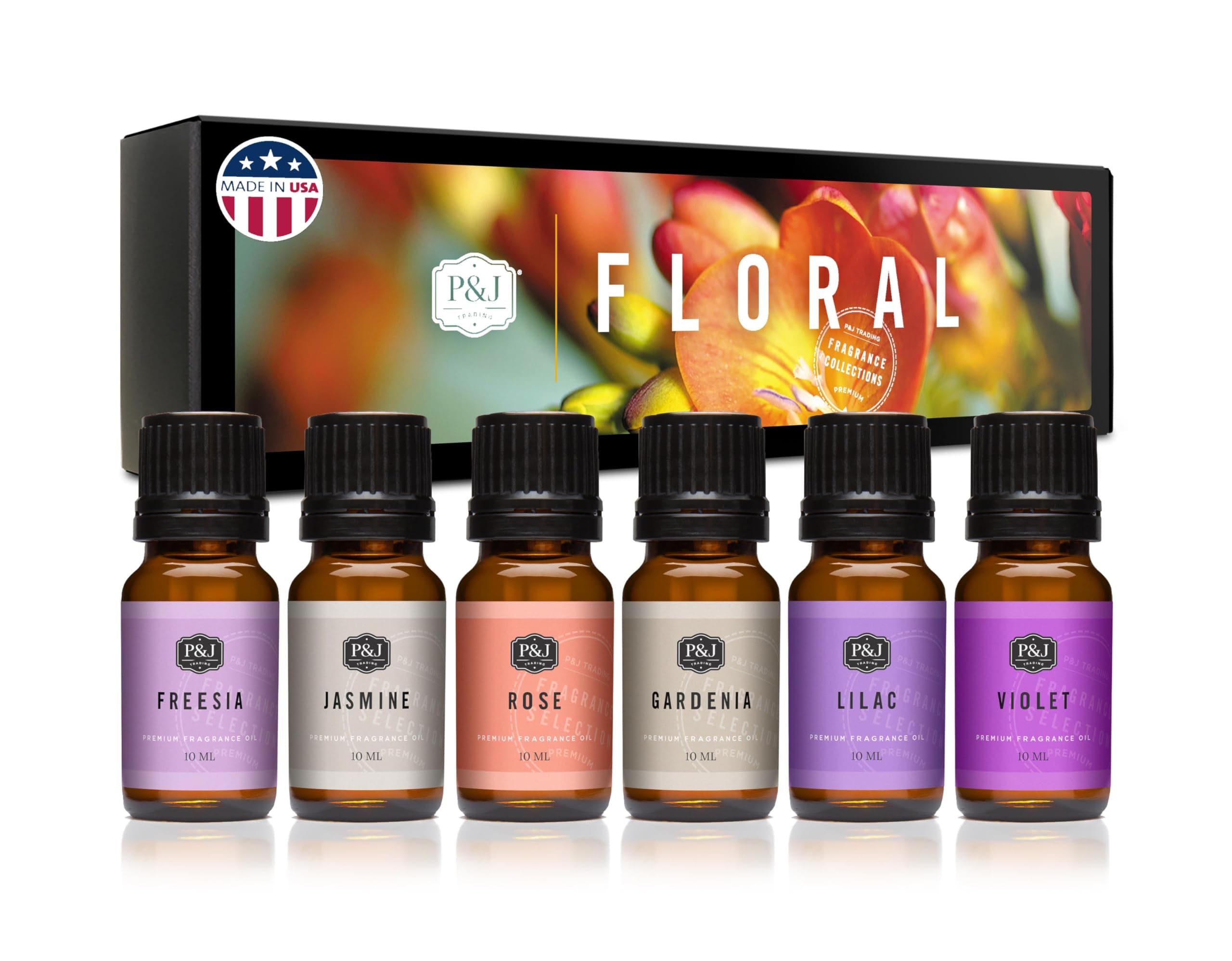 P&J Trading Fragrance Oil Floral Set | Violet, Jasmine, Rose, Lilac, Freesia, and Gardenia Candle Scents for Candle Making, Freshie Scents, Soap Making Supplies, Diffuser Oil Scents