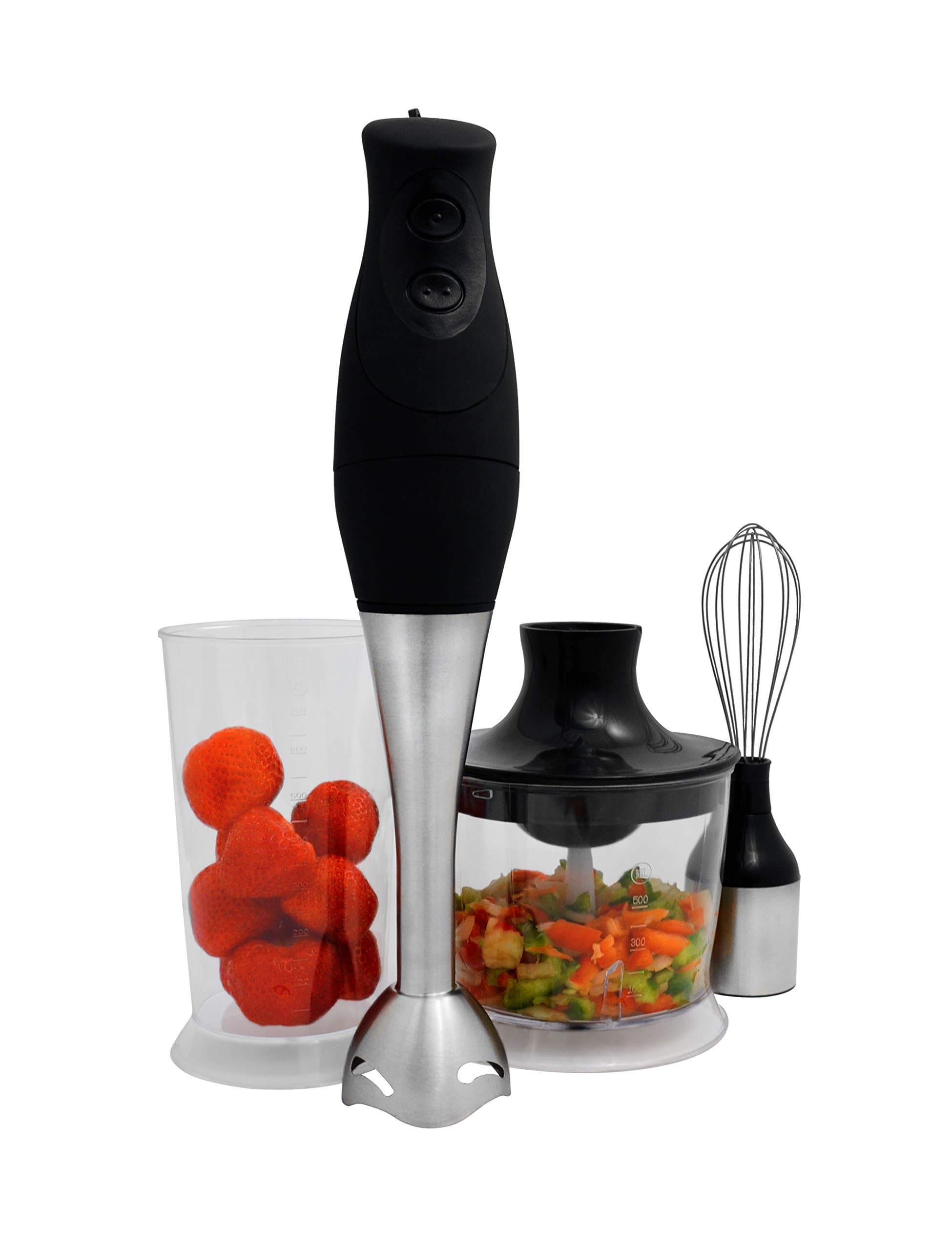 Ragalta USA RHB-301 2-200W 3-in-1 Electric Hand Blender with Stainless Steel Blades and BPA Free Measuring Jar, Small, Silver