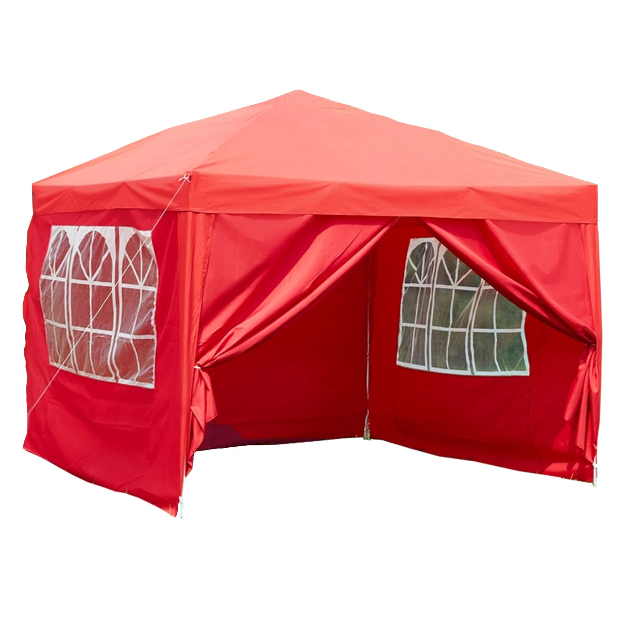 Garden Vida Pop Up Gazebo With Side Panels 3x3m Marquee Zip Up Party Tent Outdoor Garden Canopy Water-Resistant With Wind Bars, Weight Bags & Carry Bag, Red