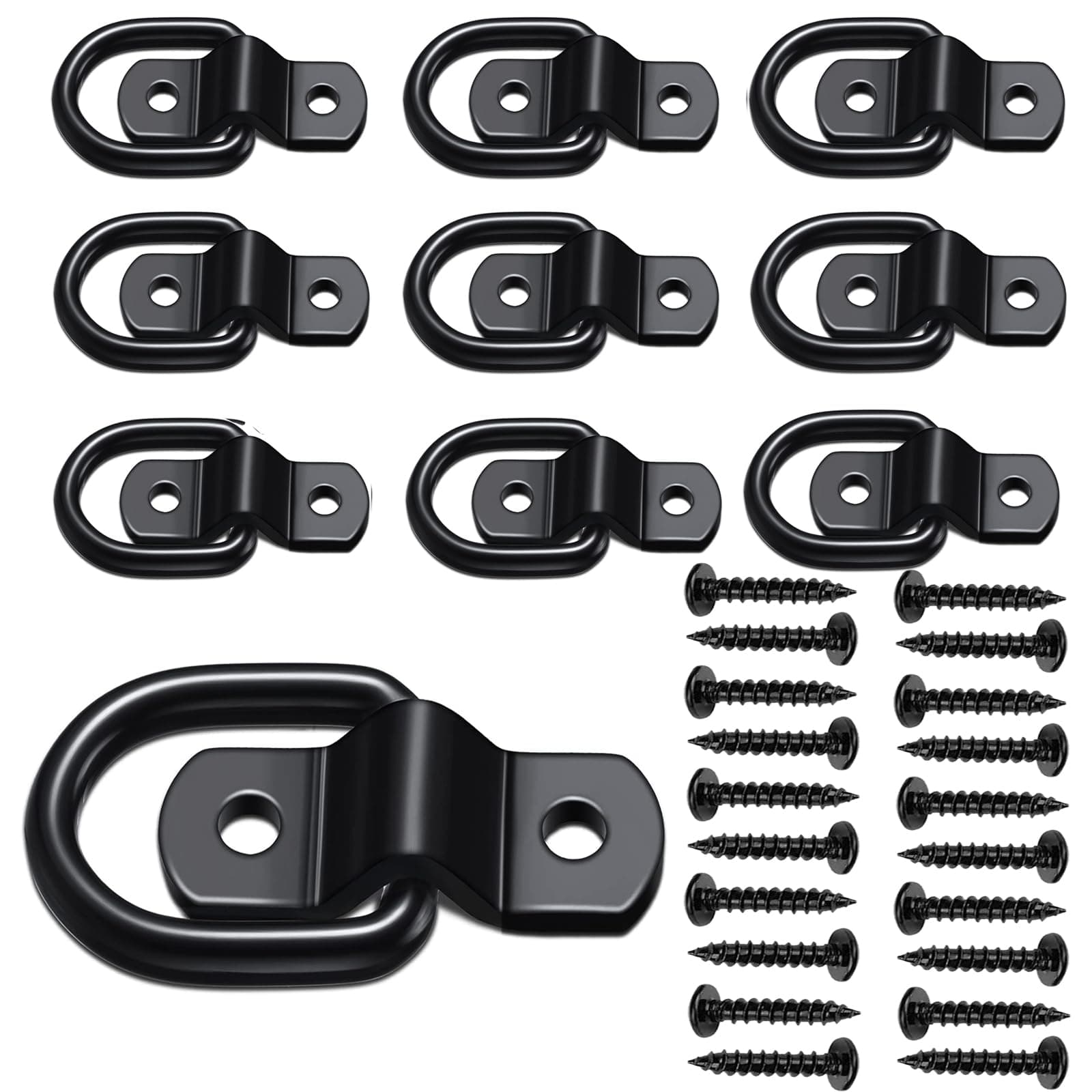 D Ring Tie Down Anchor 1/4" Heavy Duty Trailer Anchor Lashing Rings 1200 lbs Capacity Trailers Trucks Bed Anchors Bracket Hooks Kit for SUV,RV,Camper,Van,Car,Boats, Motorcycles Surface Mount (Black)