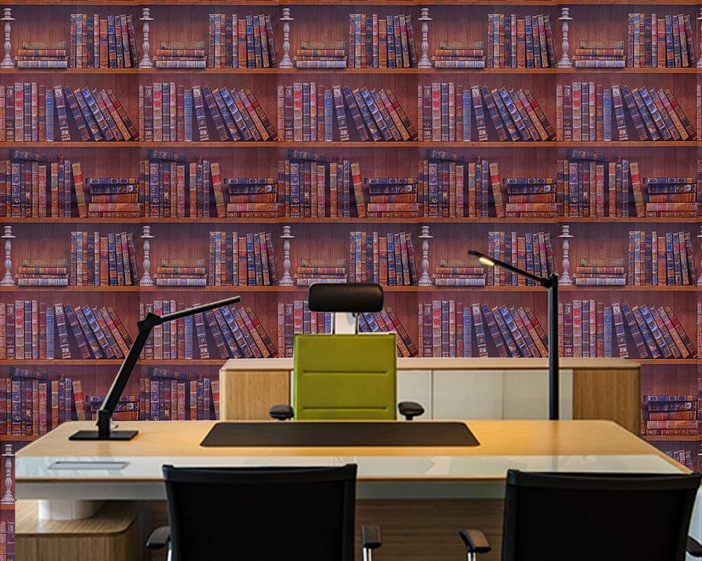 Univocean PVC Self Adhesive 3D Wallpaper - Library Book Shelf Peel and Stick Vinyl Wall Stickers, Multicolor (45 x 1000 cm)