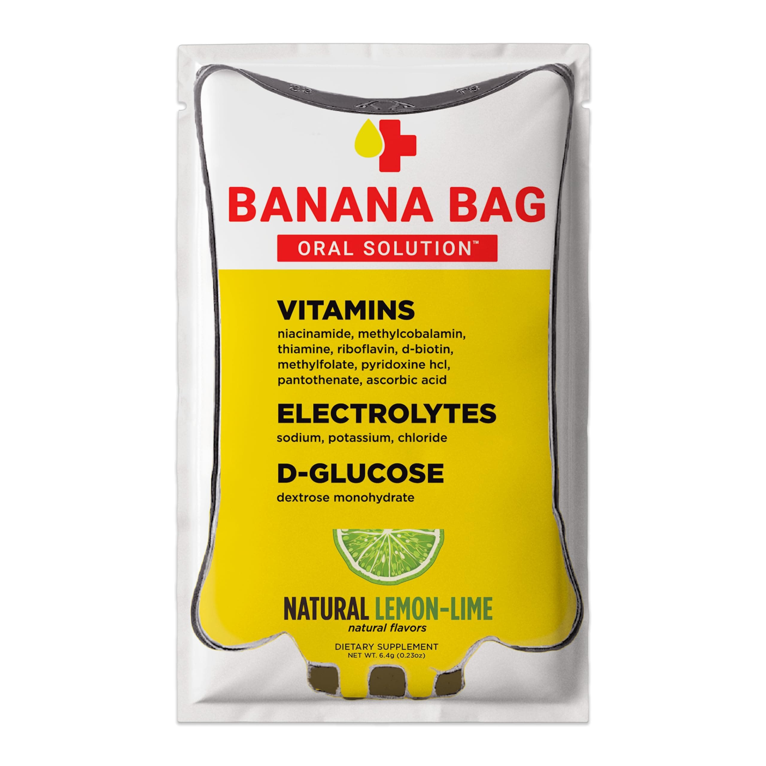 Banana Bag Oral Solution - Electrolyte & Vitamin Powder Packet Drink Mix - Natural Lemon-Lime - Pack of 30