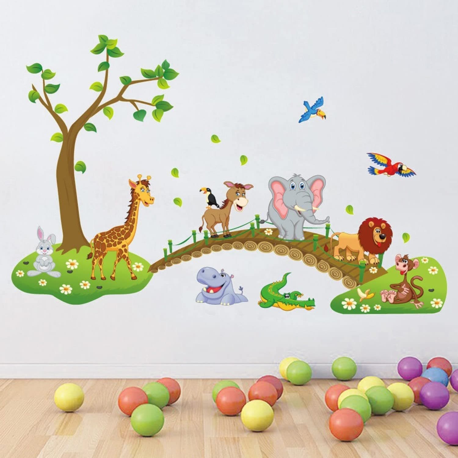 JAAMSO ROYALS PVC Vinyl Self-Adhesive Wall Stickers - Multi Colour Nursery Zoo Animals for Kids Room Decor - Kids Wall Stickers (60 CM X 90 CM)