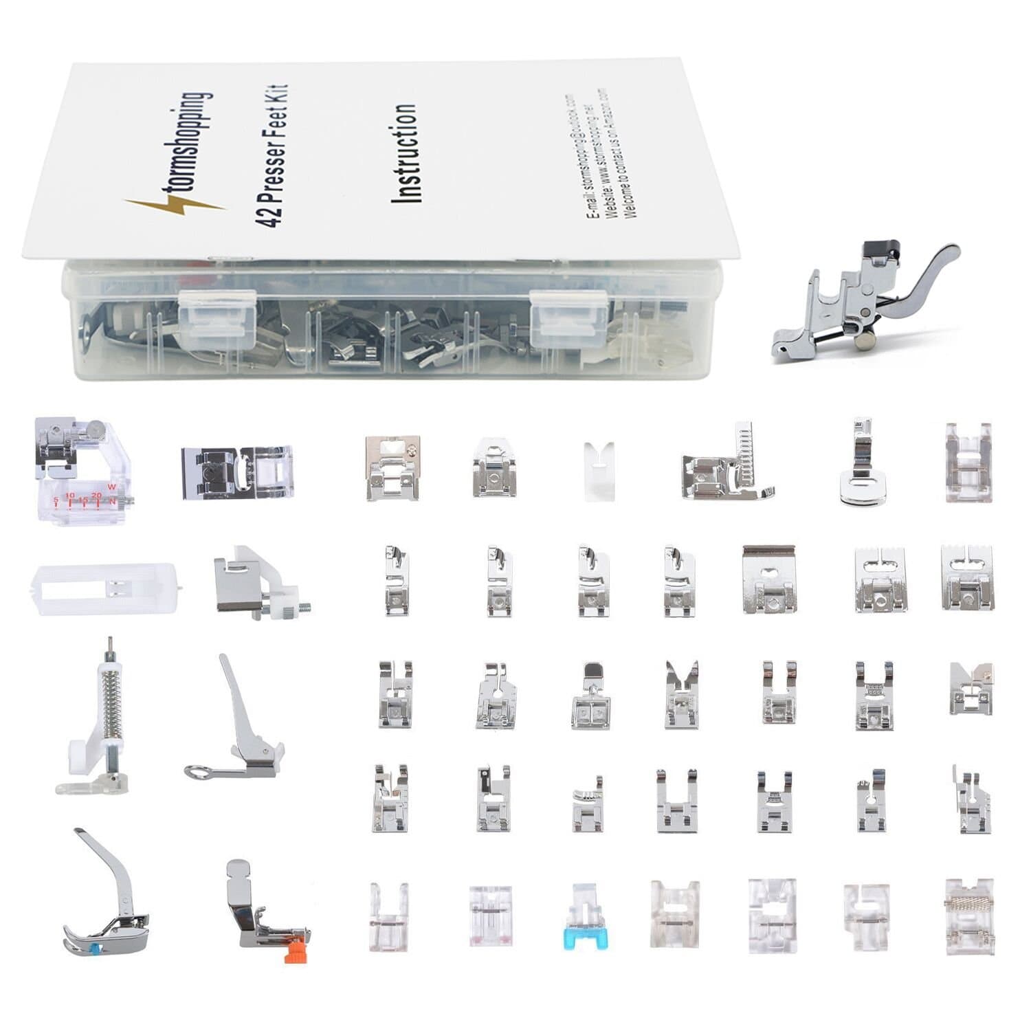 Professional Domestic 42 PCS Sewing Machine Presser Foot Presser Feet Set with Low Shank Holder & Manual & Case for Brother, Singer, Babylock, Janome and Kenmore Low Shank Sewing Machines