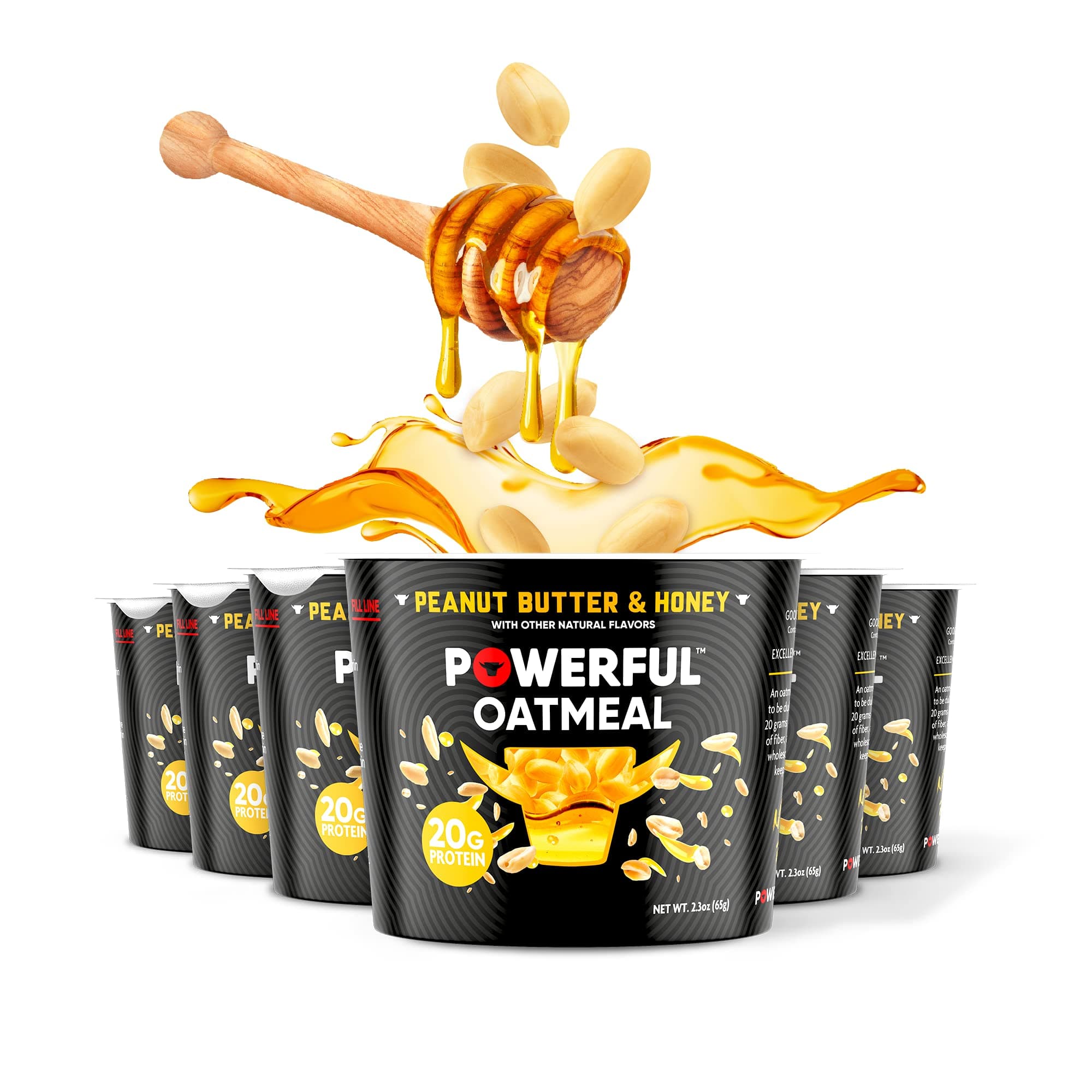 Powerful Nutrition Instant Protein Oatmeal Cups, Peanut Butter & Honey, 6 Pack, 20g of Protein, 4g of Fiber, Kosher, Natural Ingredients, Power Up Your Day with an Instant Breakfast