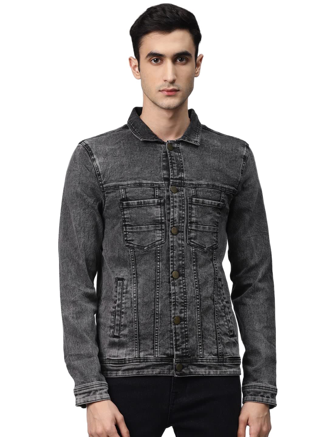 HubberholmeMen's Solid Cotton Regular Fit Denim Look Jacket - Fashionable Full Sleeve Western Style Jacket with Buttoned Full-Front Opening, Classic Collar
