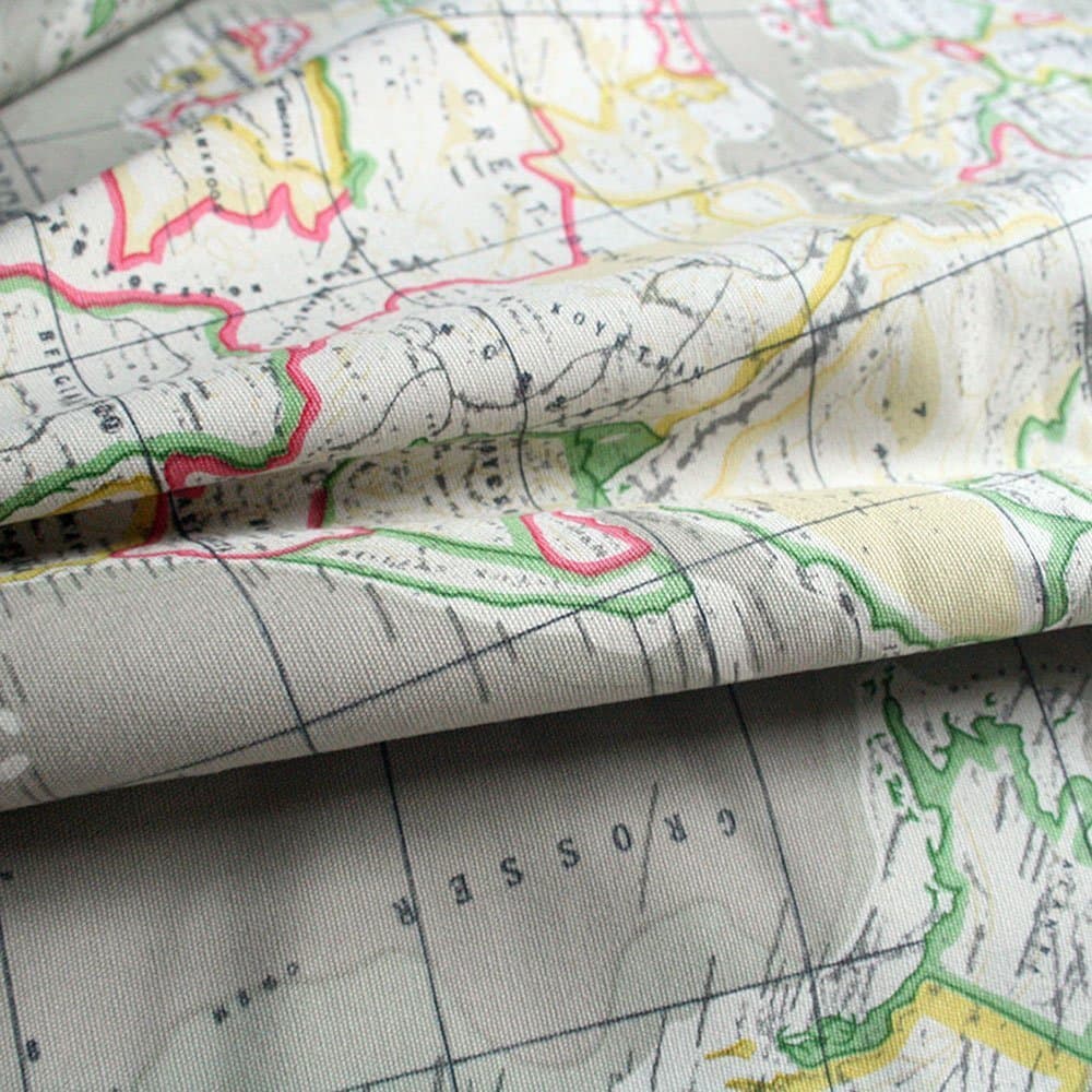 Linen Cotton World Map Fabric Print by The Yard (1 Yard)