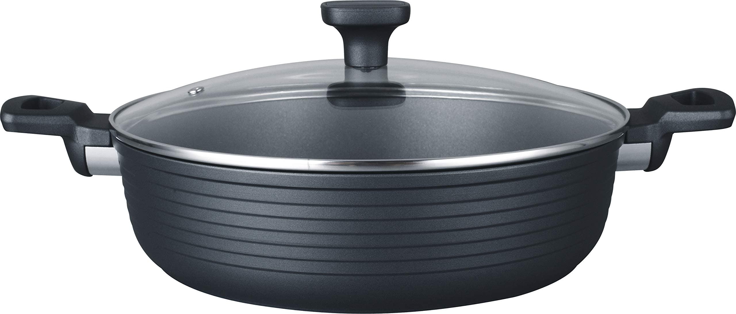 Designer Series Non-Stick Cast Aluminum Saute Pan with Glass Lid, 11", Black