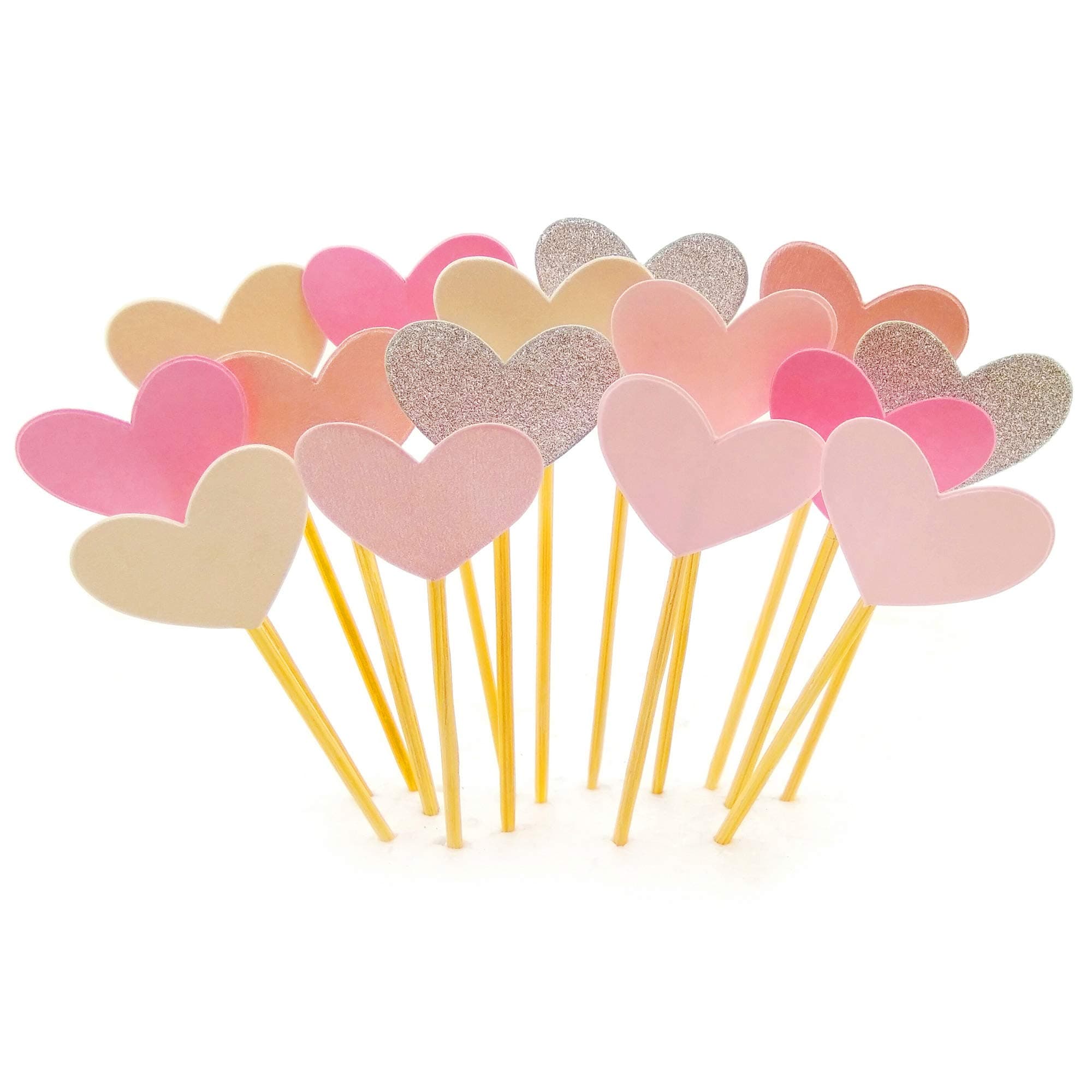 GUCUJI Cupcake Toppers, Funny Pink Heart Glitter, 50 Pcs