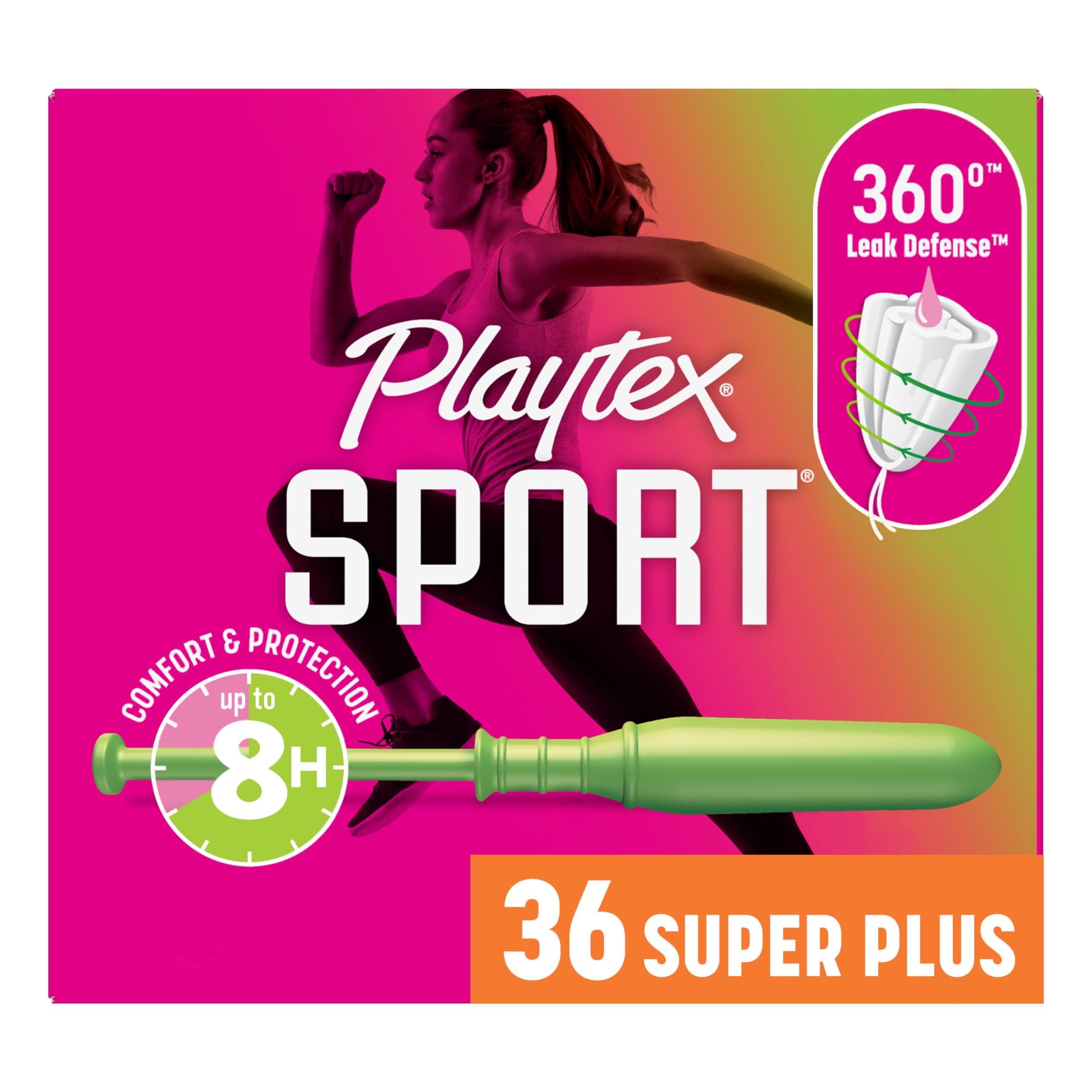 Sport Tampons Super Plus Absorbency, Fragrance-Free - 36ct | Super Plus Tampons for Women, Feminine Care, Playtex Tampon with 360 Leak Defense