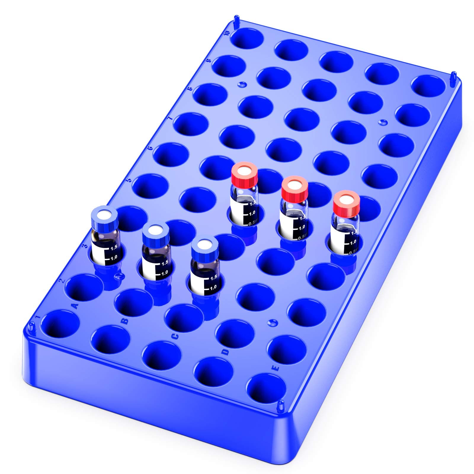 Vial Rack,Blue Polypropylene Vial Holder for 2mL Vials with 50 Holds Diameter 12mm,Stackable Tube Racks,Centrifuge Tube Rack,Bottle Racks,2 Packs by Biomed Scientific