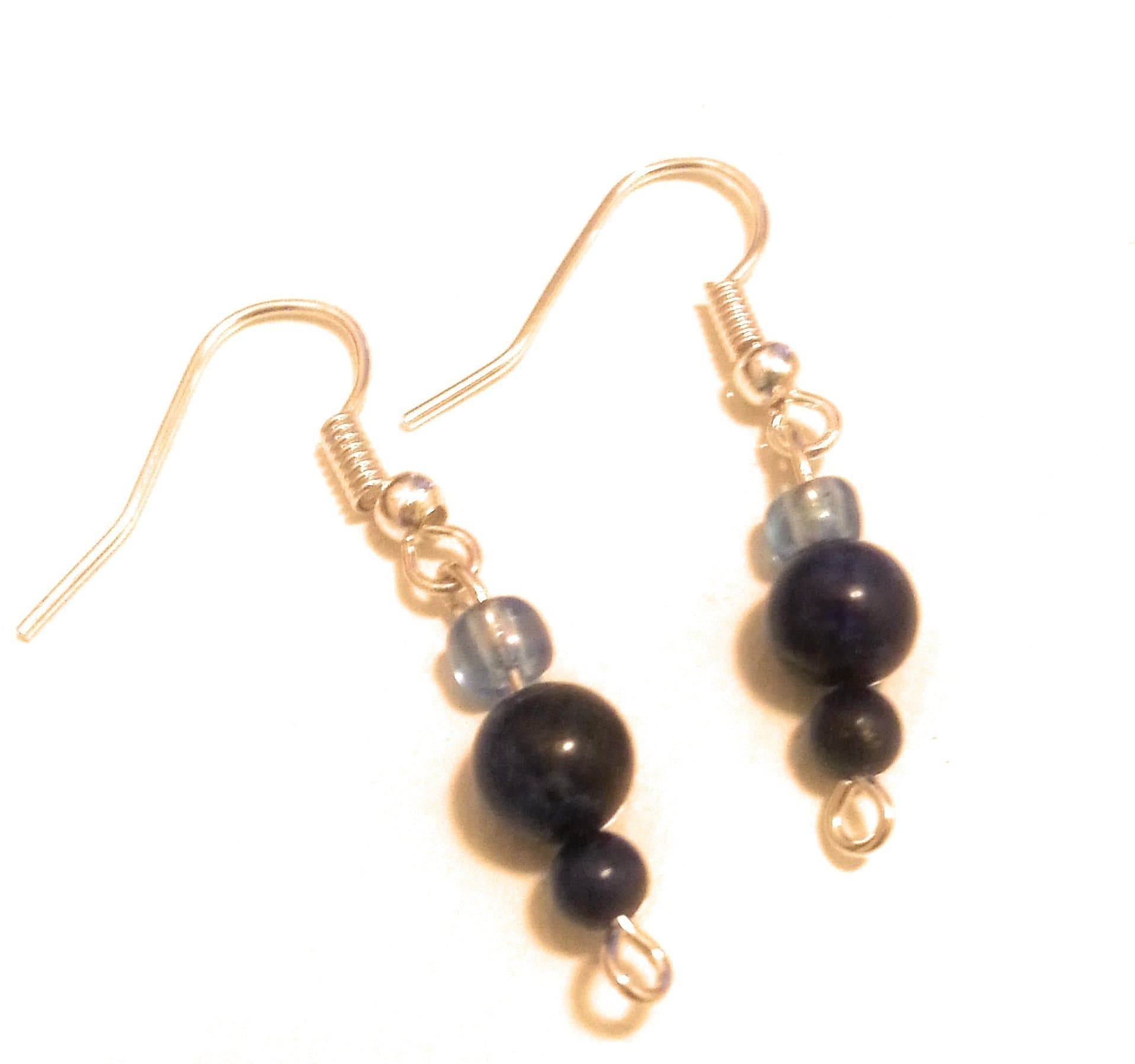 Soul Star Designs Lapis Lazuli"Blue Ribbon" Dangle Earrings with Sky Blue Beads on Fish Hook Wire