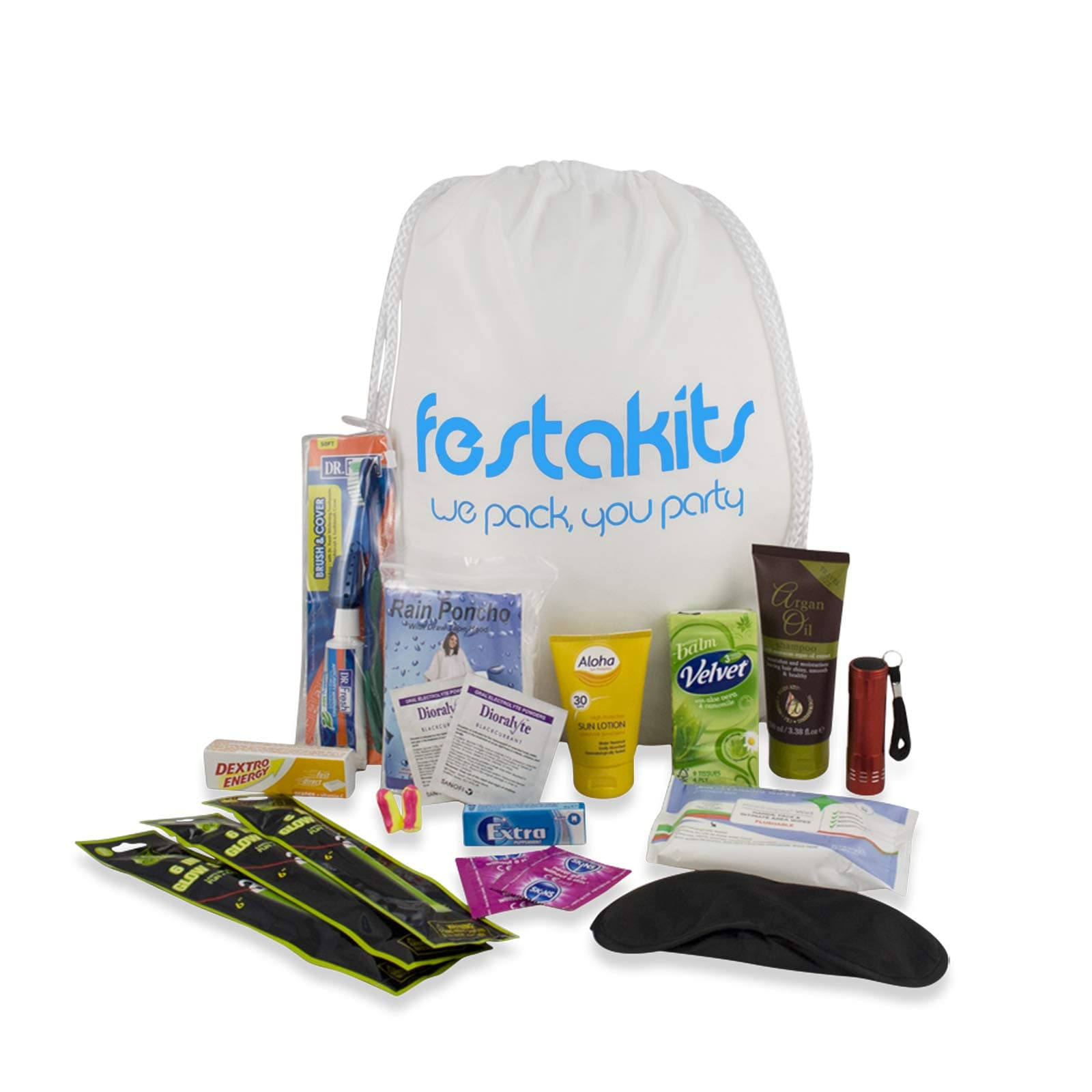 Festakits Essentials - 60 Piece Festival Kit, Camping Survival Kit - All Your Festival Essentials