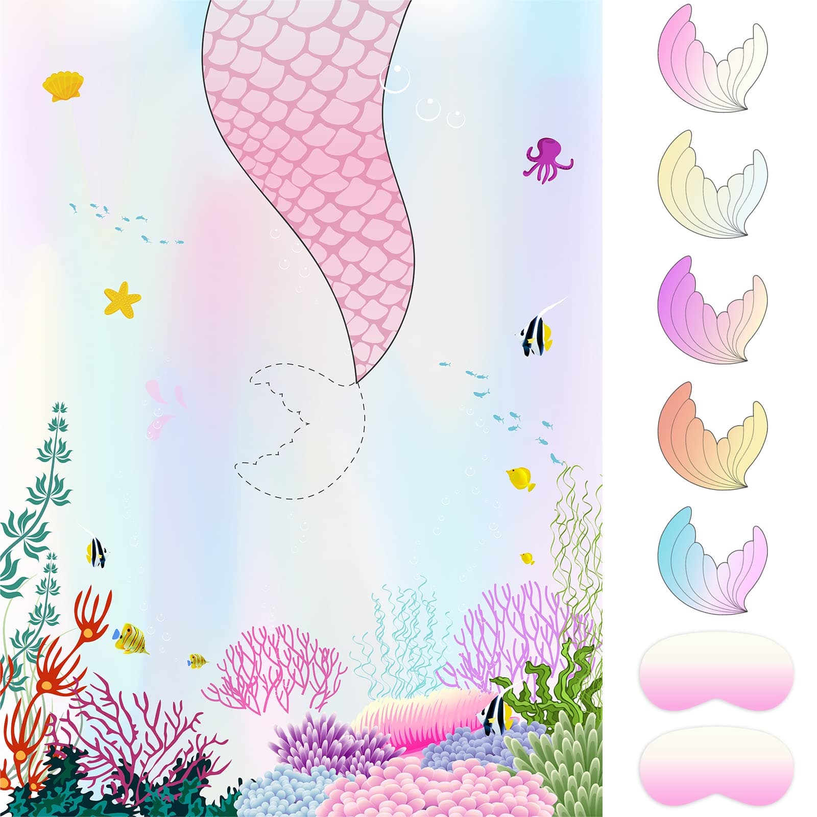 NEBURORA Pin The Tail on The Mermaid with 24 Pcs Stickers for Mermaid Theme Party Supplies,Mermaid Party Favors,Girls Birthday Party Favor