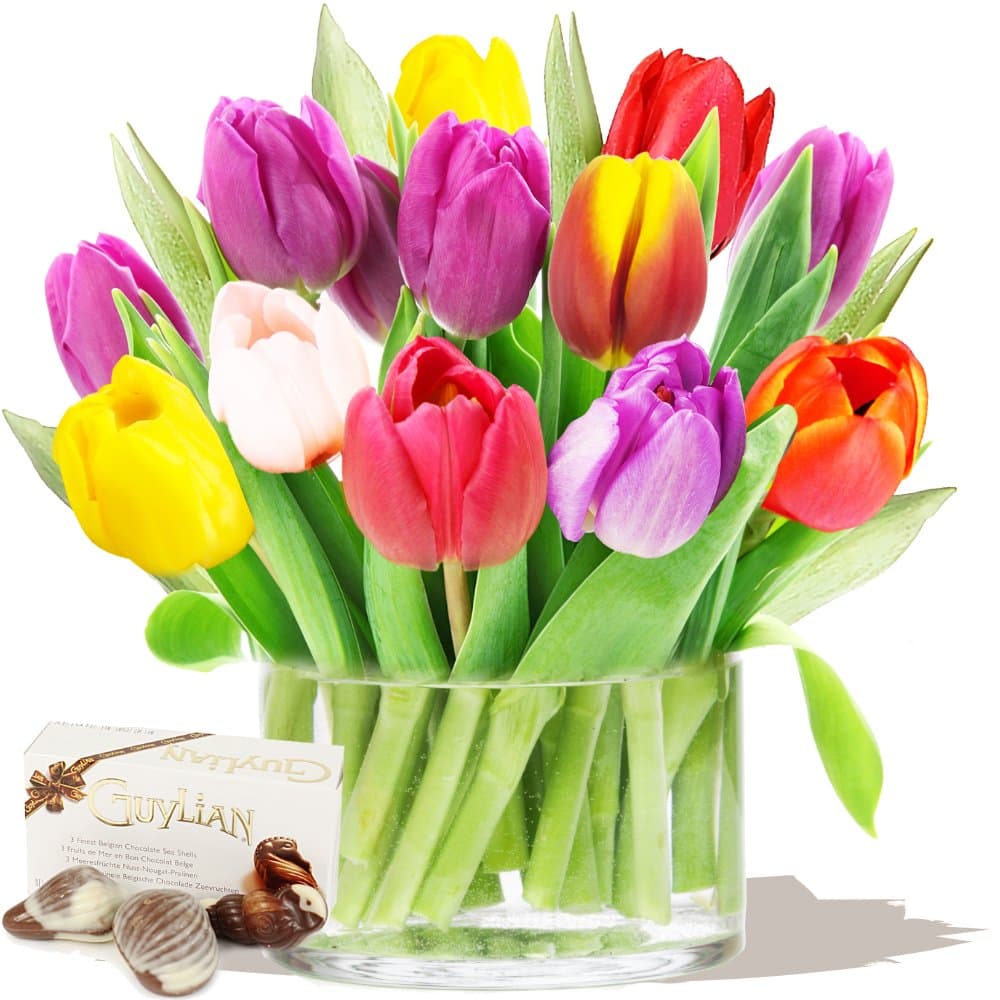 SPRING TULIPS BOUQUET & CHOCOLATES - Birthday Flowers Thank You and Anniversary Bouquets by Eden4flowers