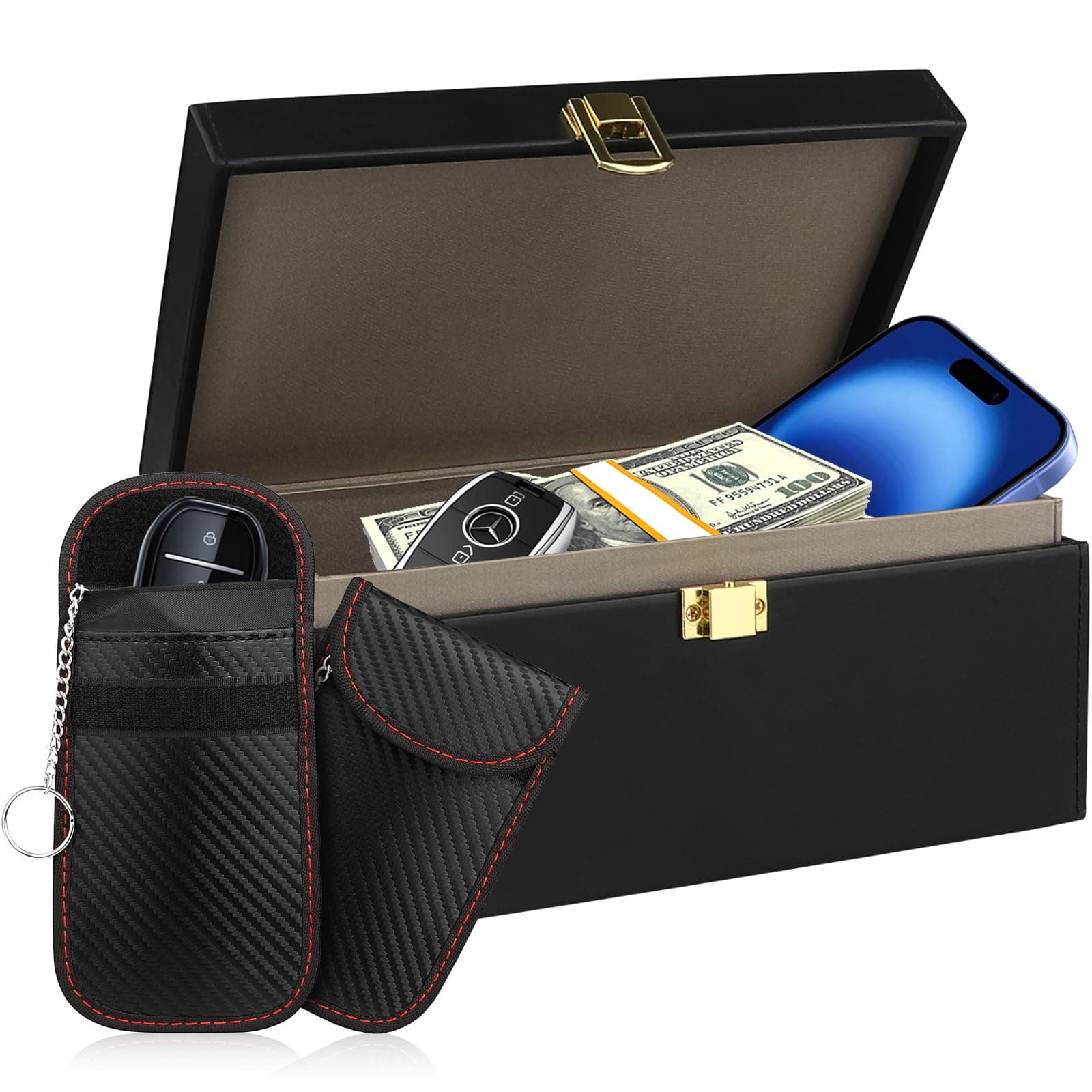 Diyife Extra Large Faraday Box for Car Keys & Phones - Holds 10-15 Keys, Includes 2 RFID Blocking Pouches, Anti-Theft Military-Grade Signal Blocker Box for Key Fobs (Black)