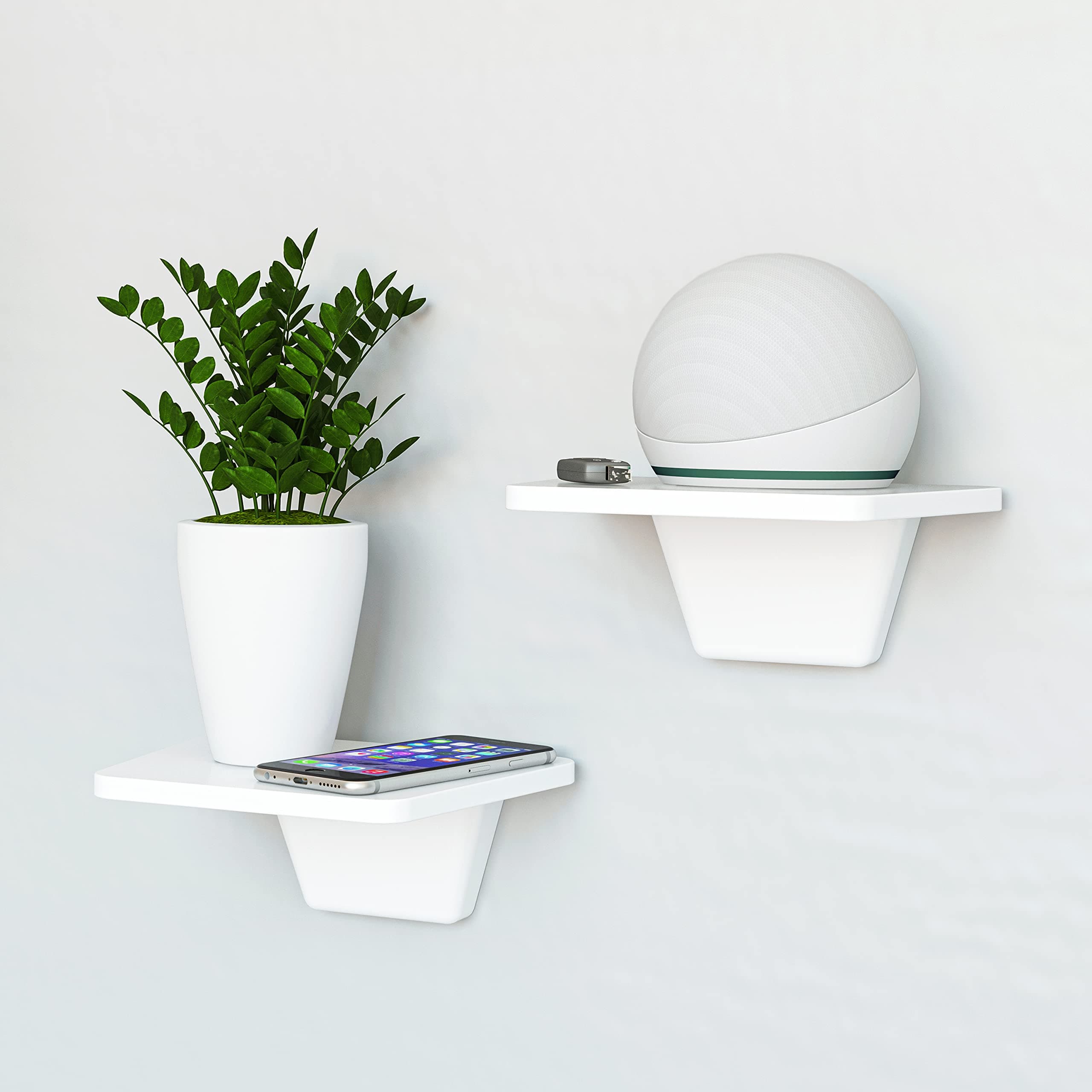 White Small Floating Shelf Set of 2 - for Wall with No Drill Option [ Adhesive ]