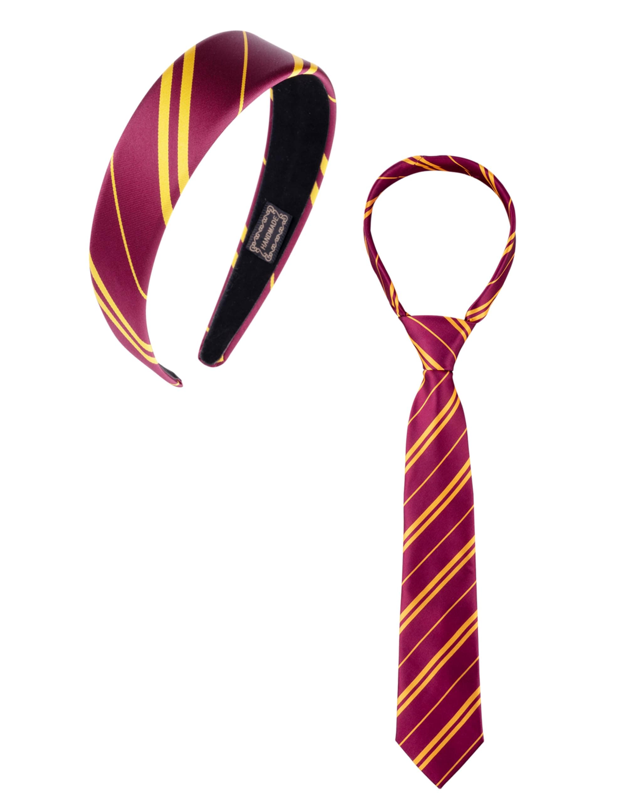 Halloween Costume Accessories Women Vivid Burgundy Red and Yellow Stripe Headband Tie Adult Cosplay Party Hair Accessory