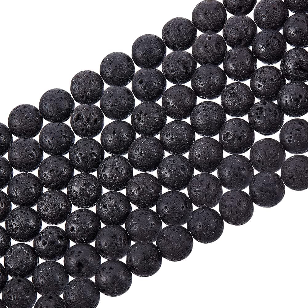 PH PandaHall 470pcs 8mm Lava Beads Natural Black Bead Black Lava Spacer Beads Oil Diffuser Bead Round Rock Stone Volcanic Rock Chakra Stone for Earrings Necklaces Bracelet Jewelry Making