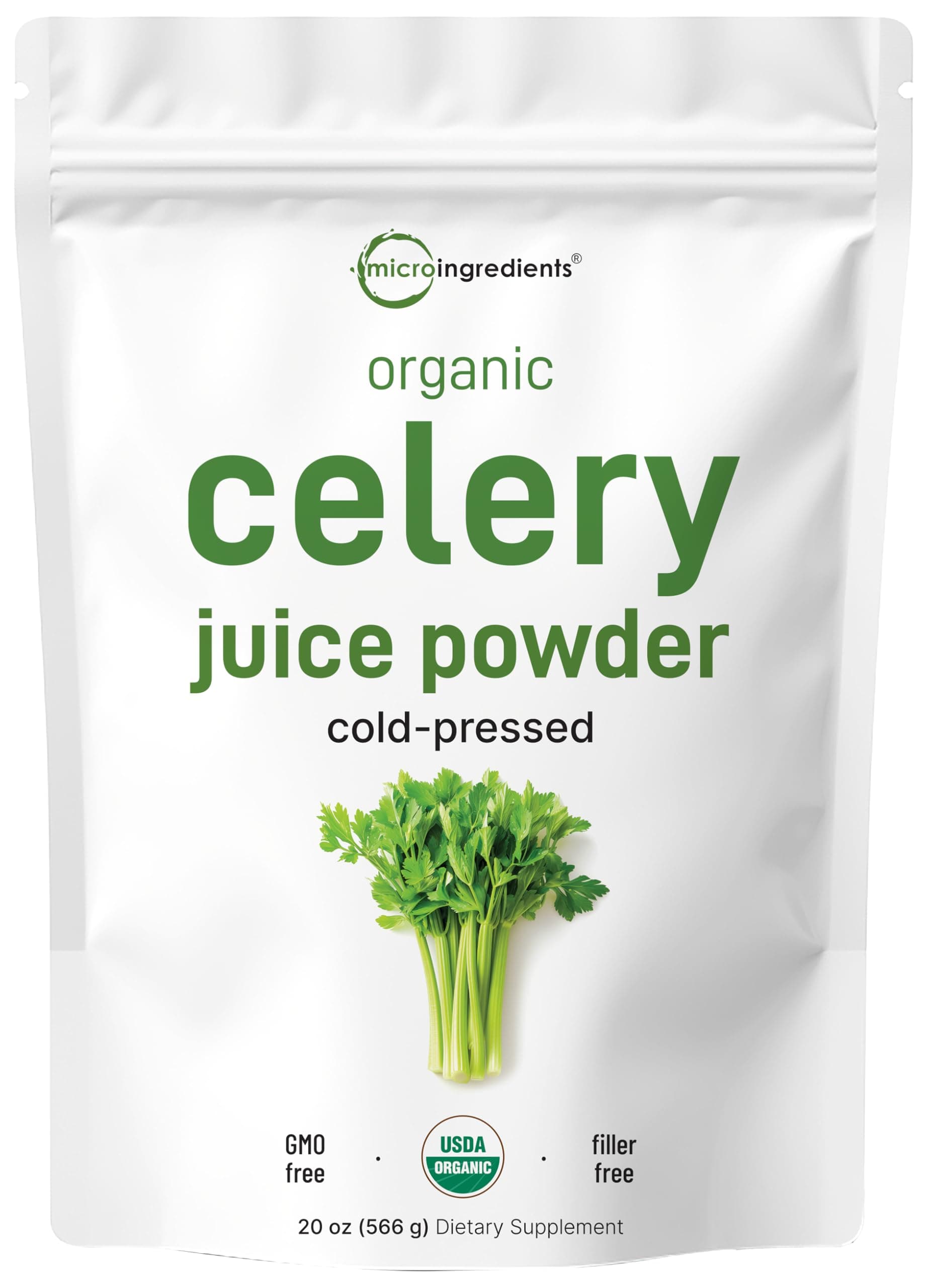 Organic Celery Juice Powder, 20 Ounce (1.25 Pound), 70 Serving, Celery Detox and Cold Pressed, Rich in Immune Vitamin C and Minerals, Vegan