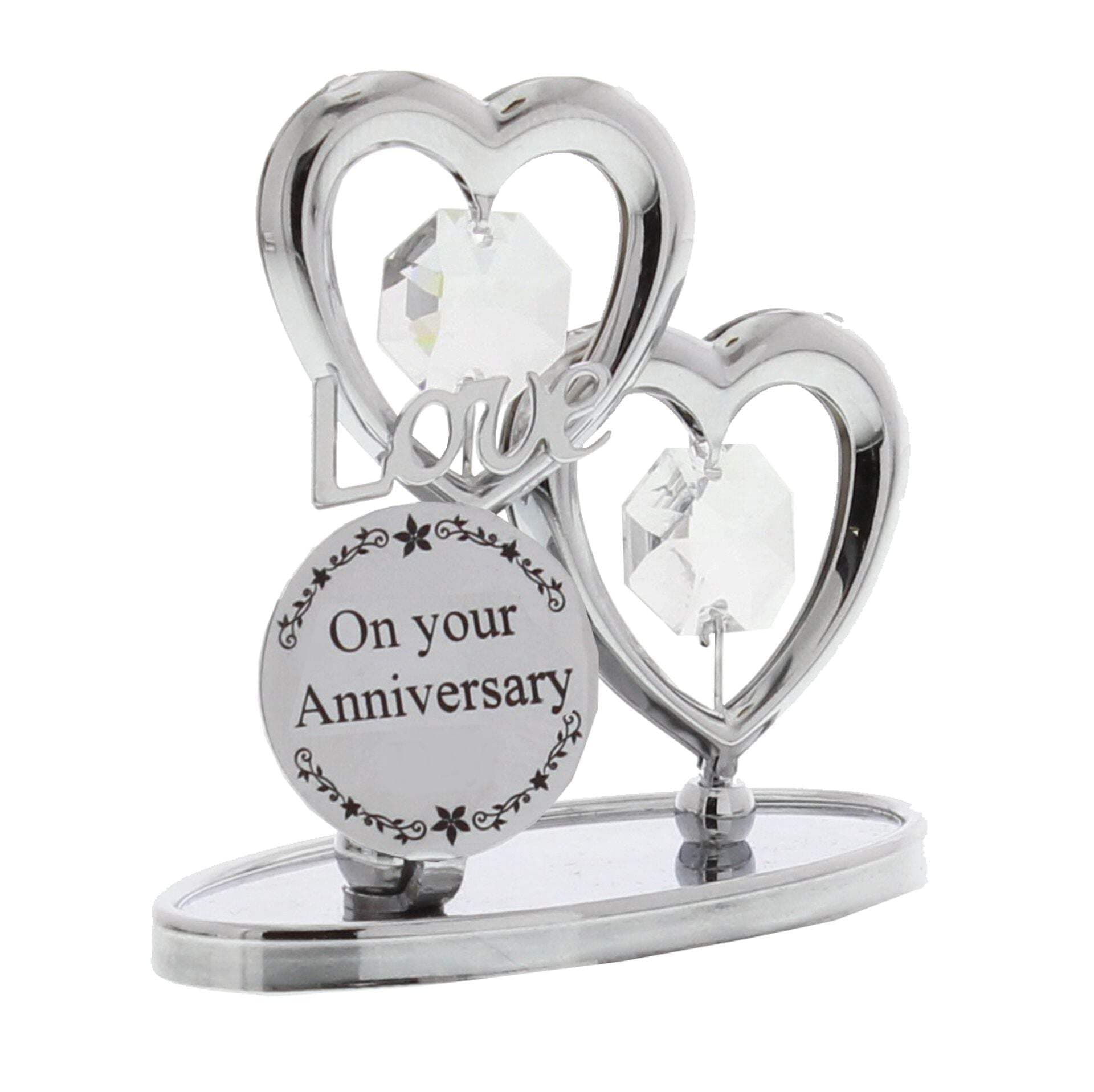 Chrome Plated on Your Anniversary Love Hearts Ornament with Swarvoski Crystal