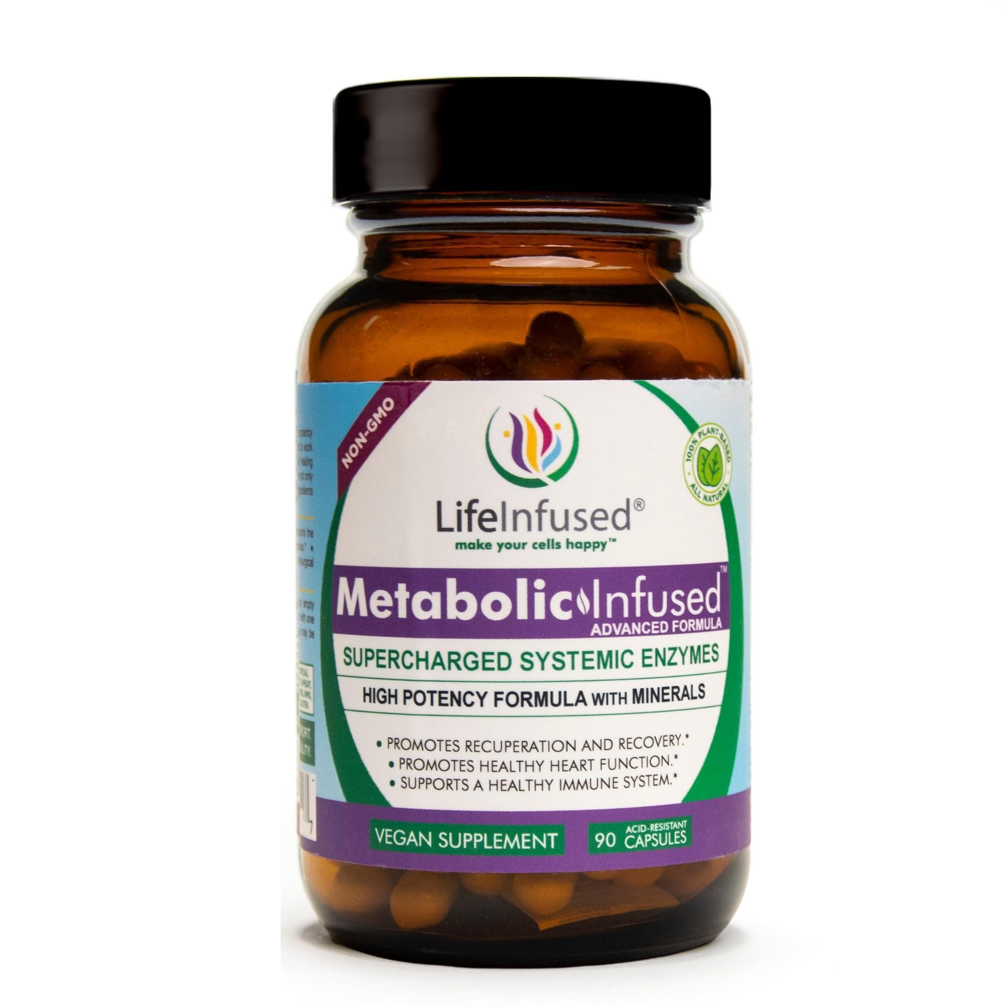 Metabolic Infused - Blend of Premium 11 Systemic Enzymes & 72 Key Minerals for Optimal Bodily Functions and Healthy Immune System - Vegan Approved - 90 Servings