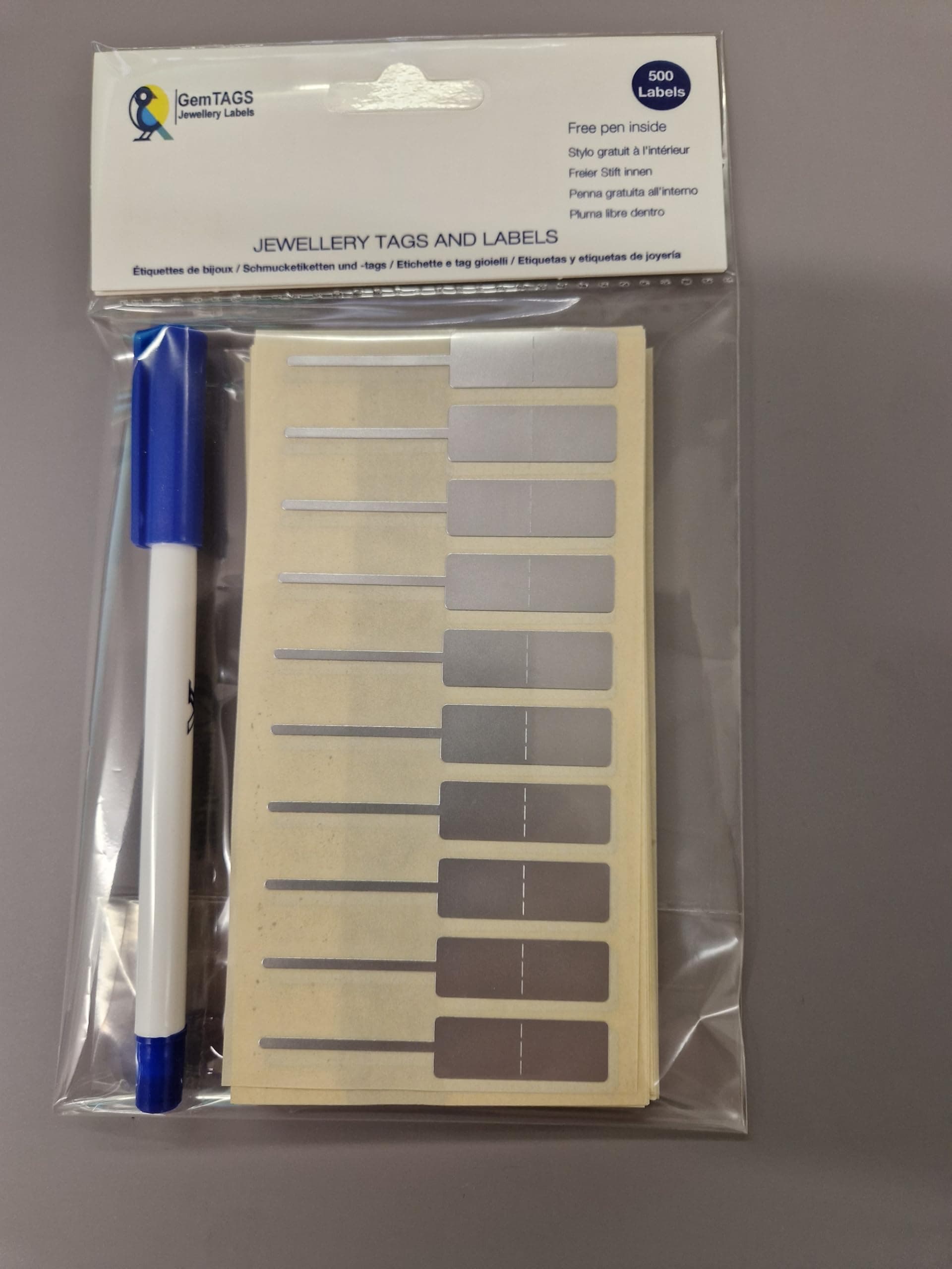 500 x Jewellery Labels Price Tags/Price Stickers/Dumbell Shaped Silver Labels