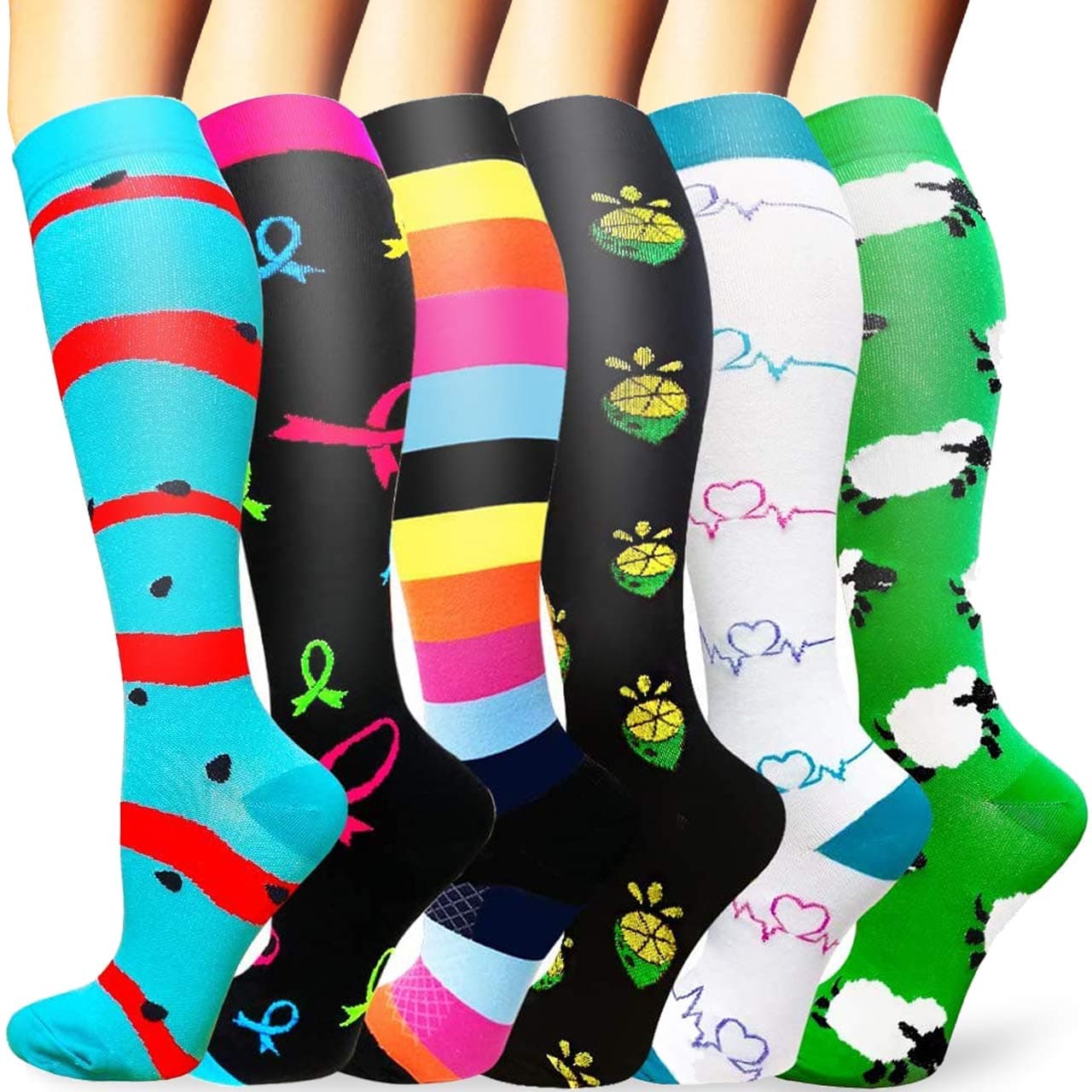 Compression Socks for Women and Men-Best Medical, for Running,Nursing,Circulation & Recovery, Hiking Travel & Flight Socks-20-25mmHg. 02-multicolor-6 Pairs S/M