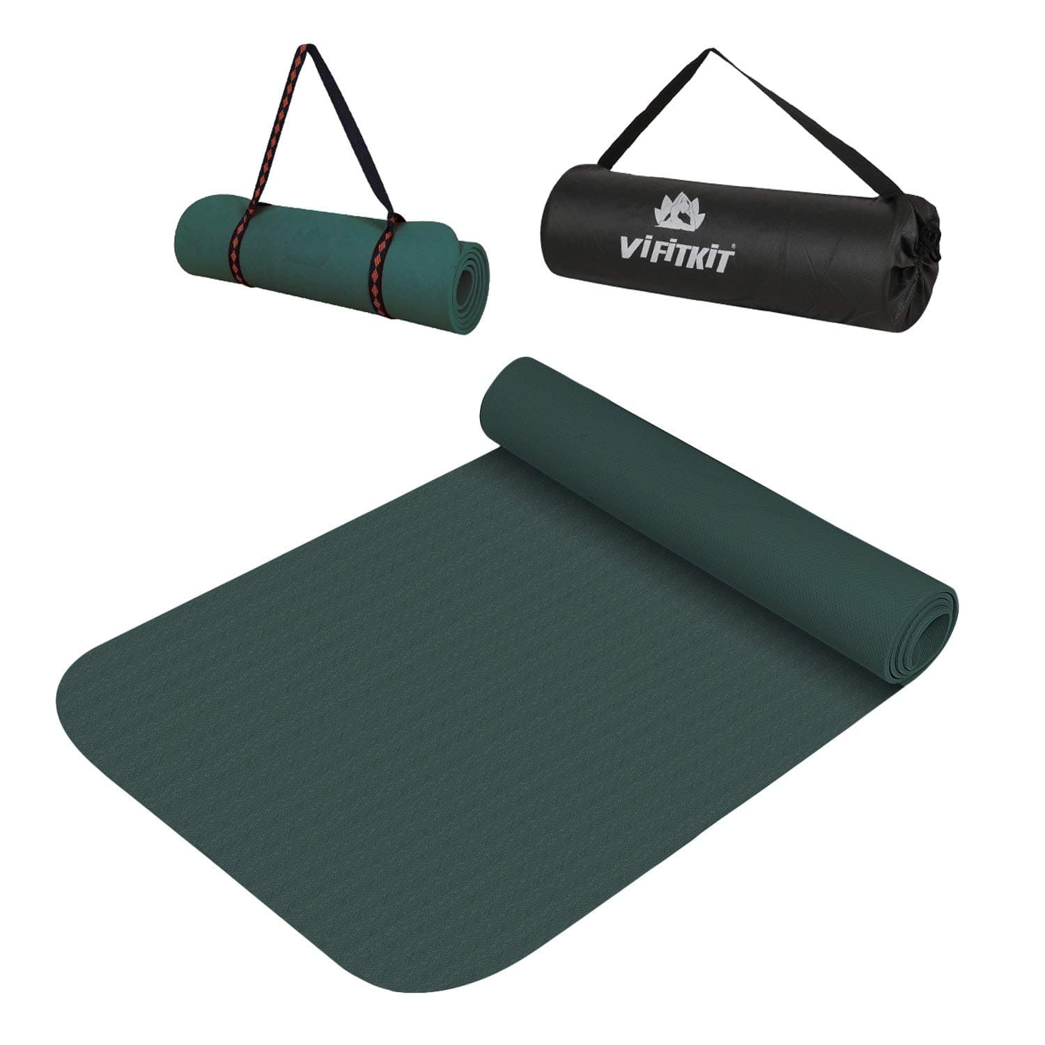 Vifitkit 8mm Anti-Skid EVA+TPE Yoga Mat with Carry Bag & Strap for Home Gym & Outdoor Workout for Men & Women, Water-Resistant, Easy to Fold (Army Green)