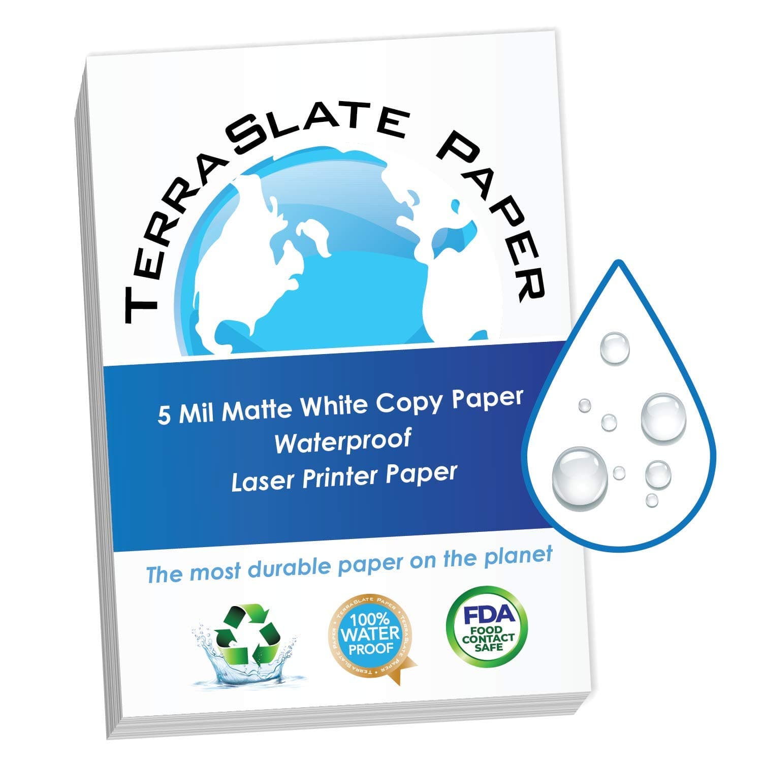 TerraSlate Waterproof, Durable, Rip-Proof Paper, 1,000 Sheets, 5 Mil (24lb Bond), 8.5” x 11”, Laser Printer and Copy Machine Compatible