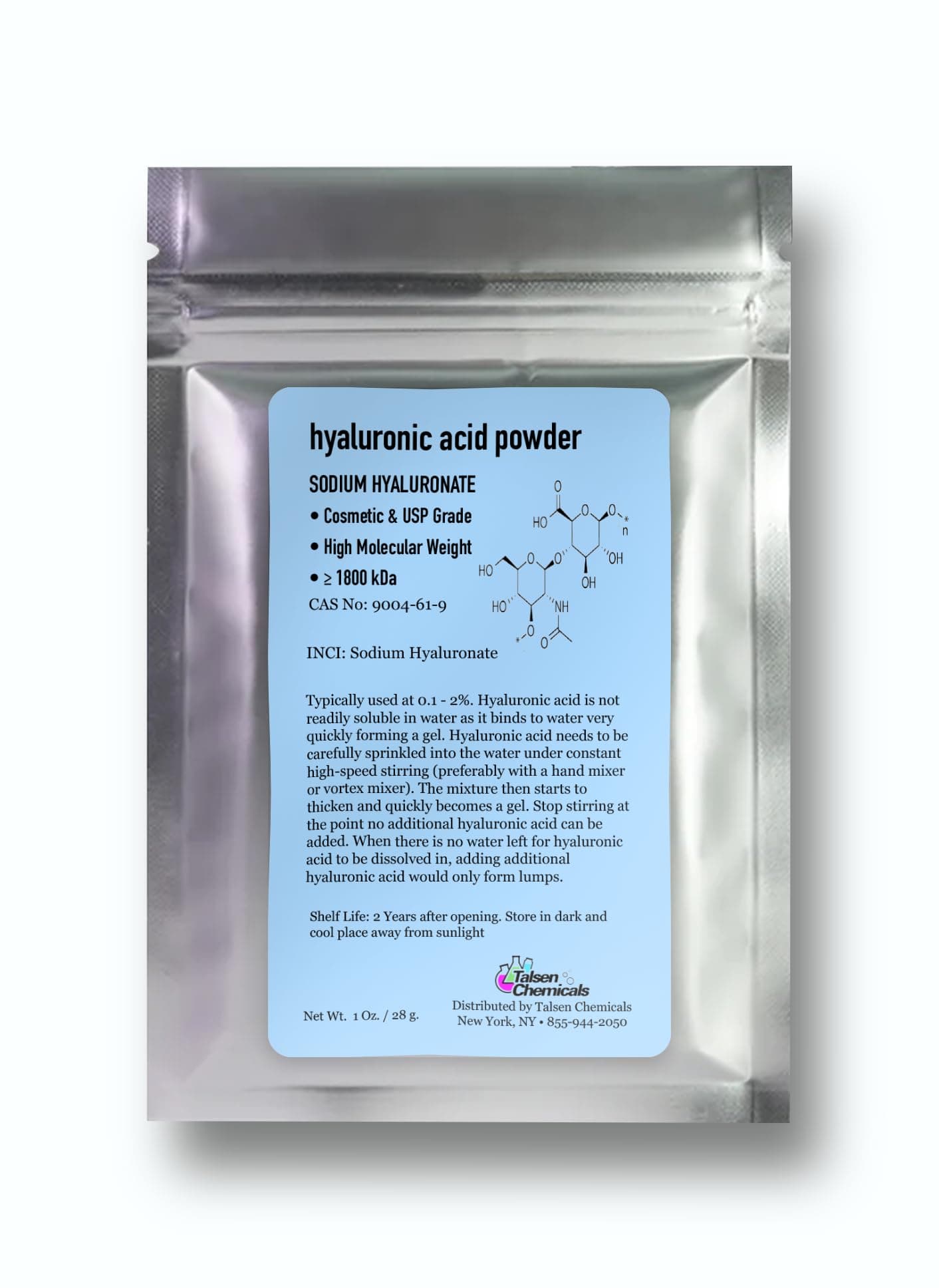 Pure Hyaluronic Acid Powder (1 oz. / 28 grams) 1800 kDa+ Natural Cosmetic Grade, Hyaluronic Acid High Molecular Weight Powder, DIY Serums