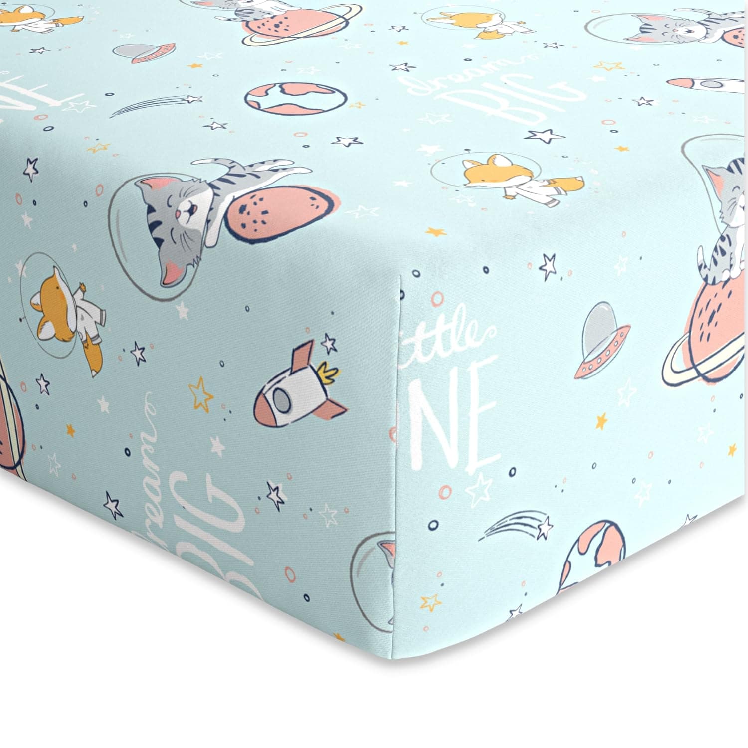 Haus and Kinder 100% Cotton Fitted Cot Crib Sheet | Bed Sheets for Newborn Baby Crib Mattress | Deep Pocket All Round Elastic Fitted Crib Sheet for Baby| Size 132 cm x 71 cm | Spacewalk