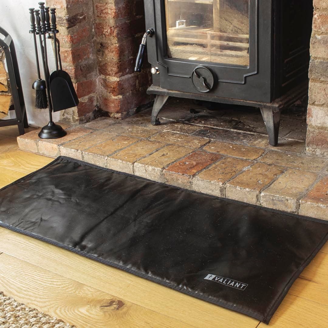 Valiant Fire Resistant Protective Hearth Mat - 98cm x 43cm, Black