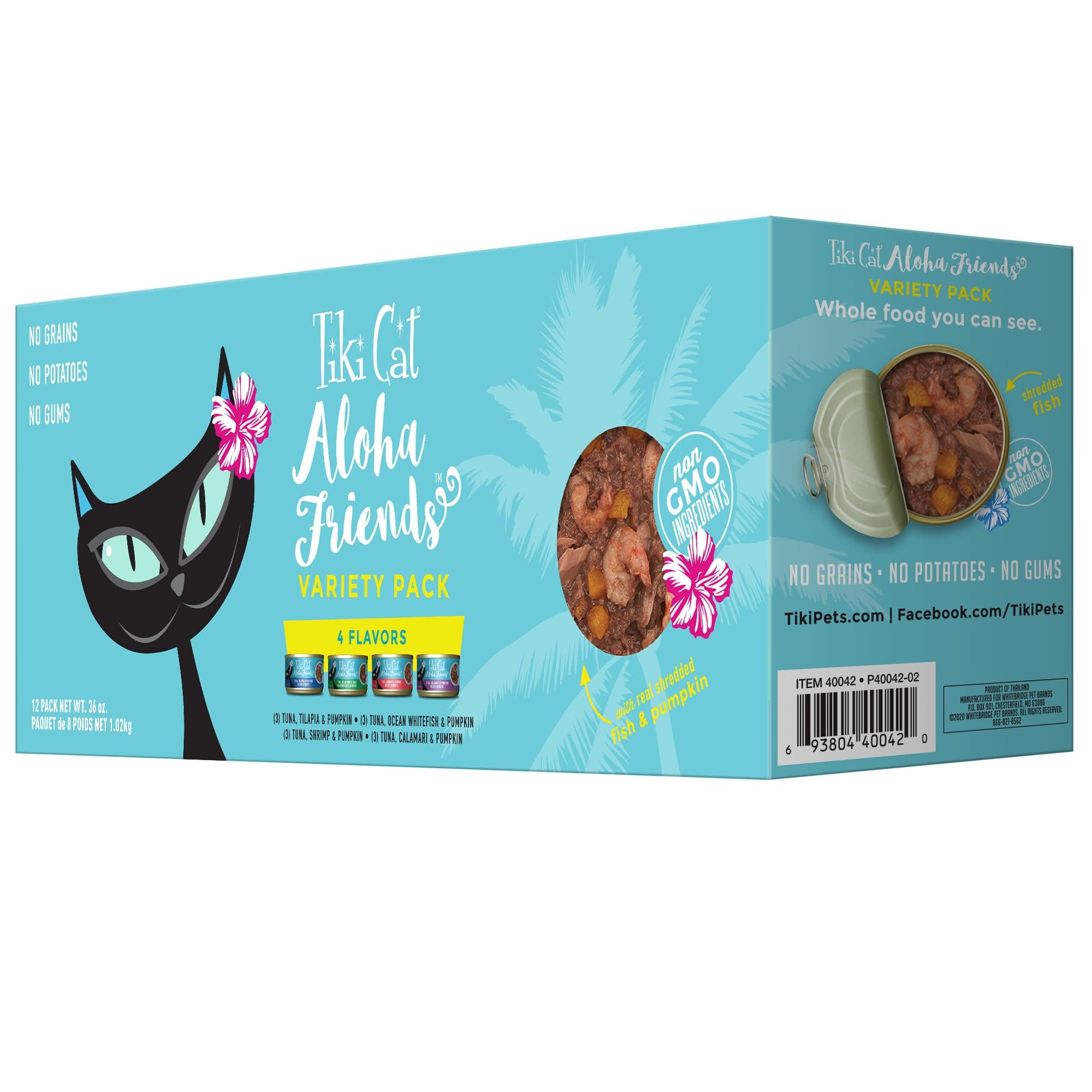 Cat Aloha Friends Grain-Free, Low-Carbohydrate Wet Food with Flaked Tuna for Adult Cats & Kittens, Variety Pack 3 oz. (12 cans)