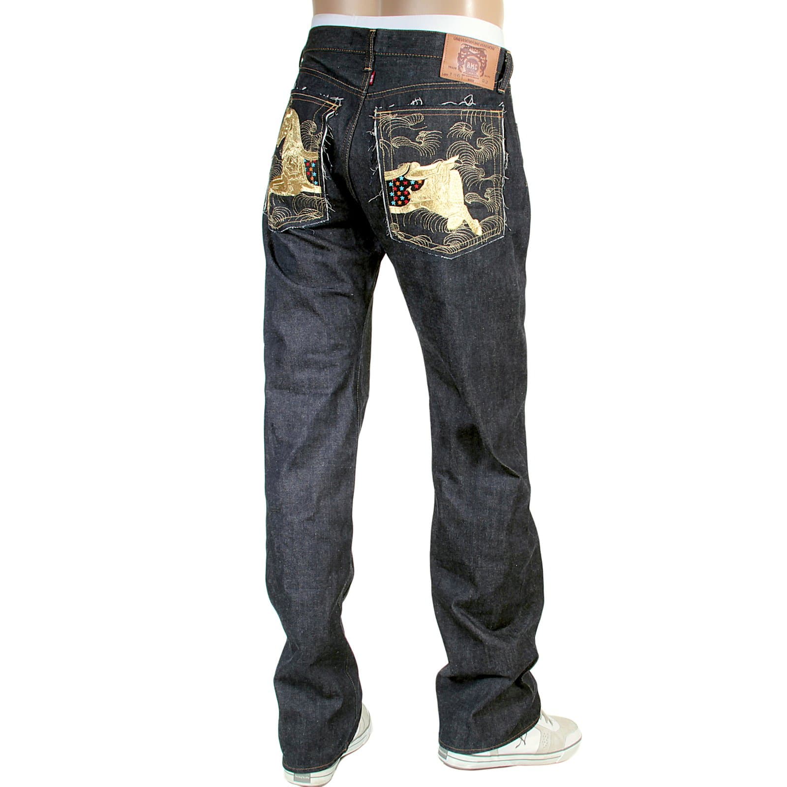 Red Monkey Company Mens Embroidered Gold Lucky Horse Japanese Selvedge Denim Jeans RMC3750